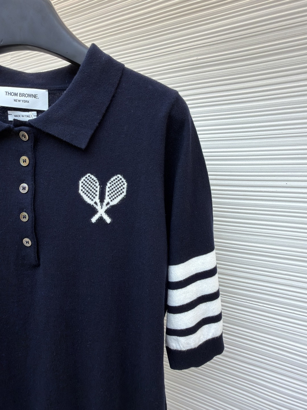 THOM BROWNE 网球拍针织Polo衫 短袖 女款 藏蓝 灰色 A5