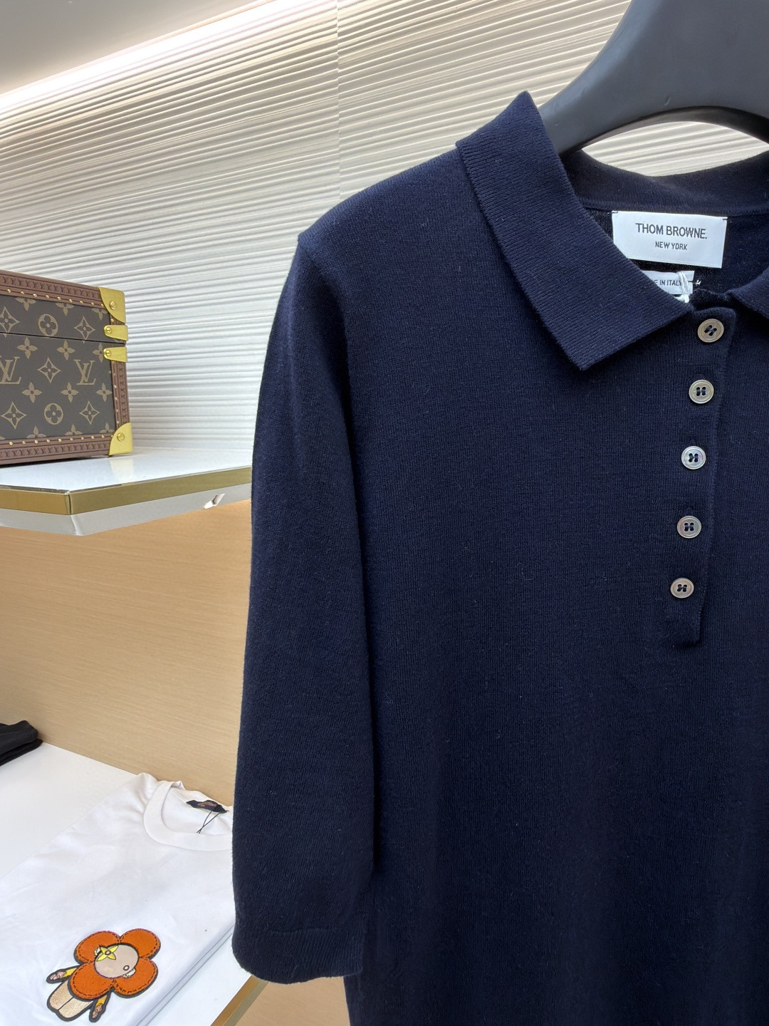 THOM BROWNE 网球拍针织Polo衫 短袖 女款 藏蓝 灰色 A5