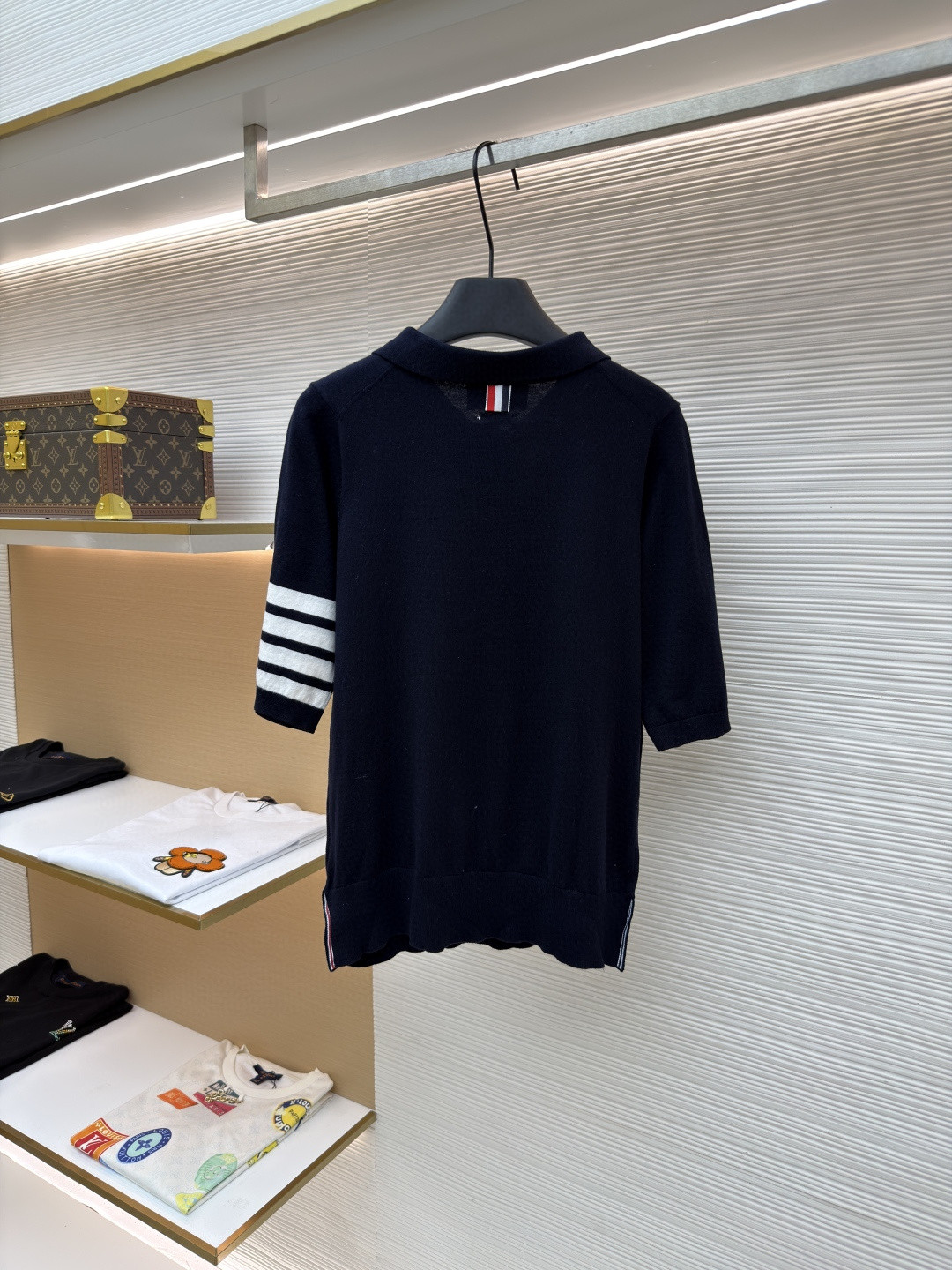 THOM BROWNE 网球拍针织Polo衫 短袖 女款 藏蓝 灰色 A5