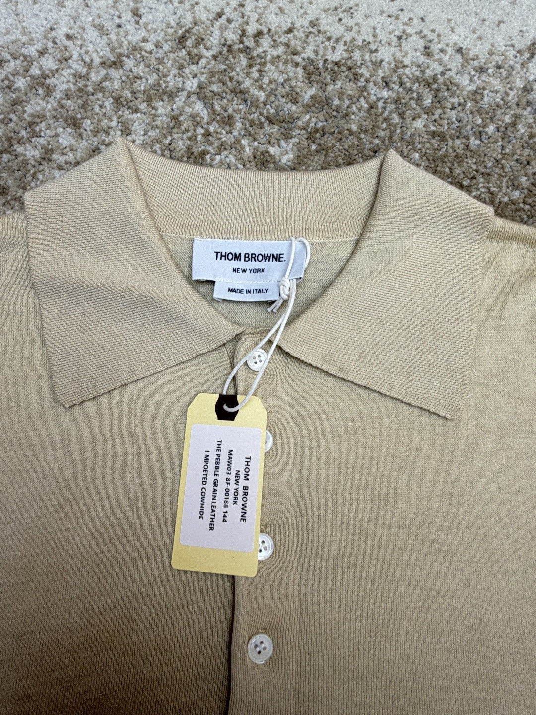 THOM BROWNE 羊毛针织七分袖Polo衫 短袖 女款 藏蓝色 杏色 灰色 B0 FKP053A-Y1014-415