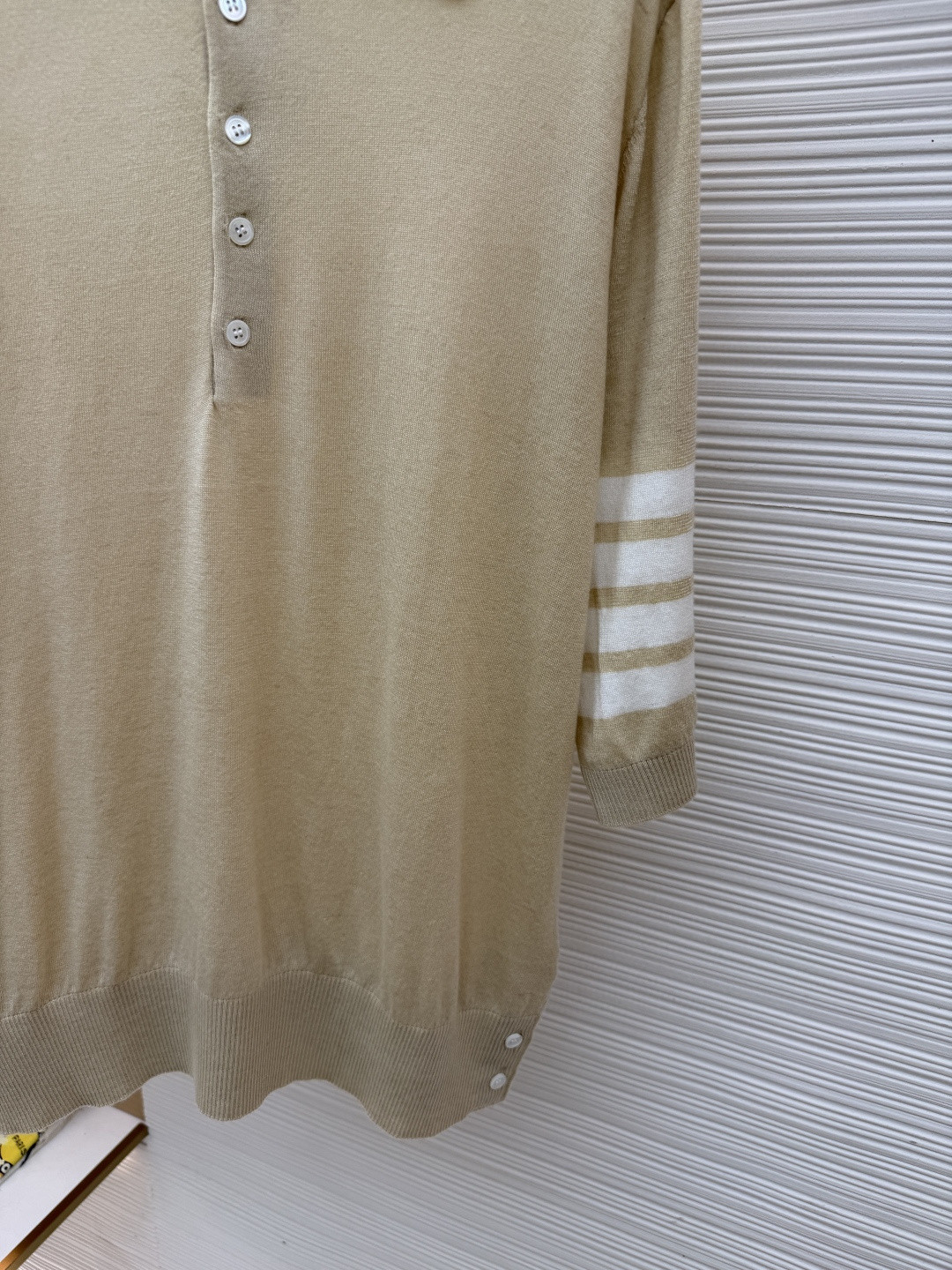 THOM BROWNE 羊毛针织七分袖Polo衫 短袖 女款 藏蓝色 杏色 灰色 B0 FKP053A-Y1014-415