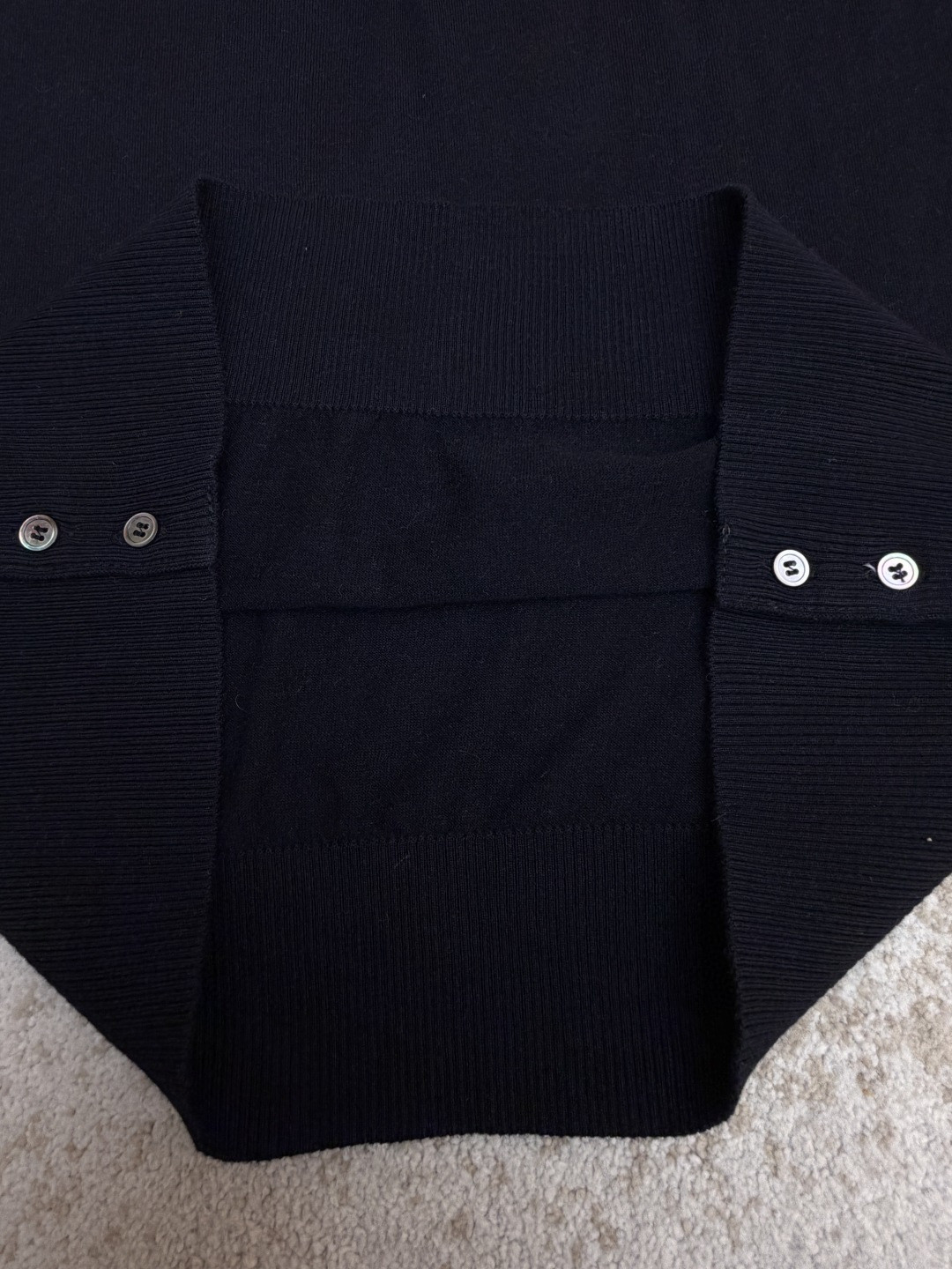 THOM BROWNE 羊毛针织七分袖Polo衫 短袖 女款 藏蓝色 杏色 灰色 B0 FKP053A-Y1014-415