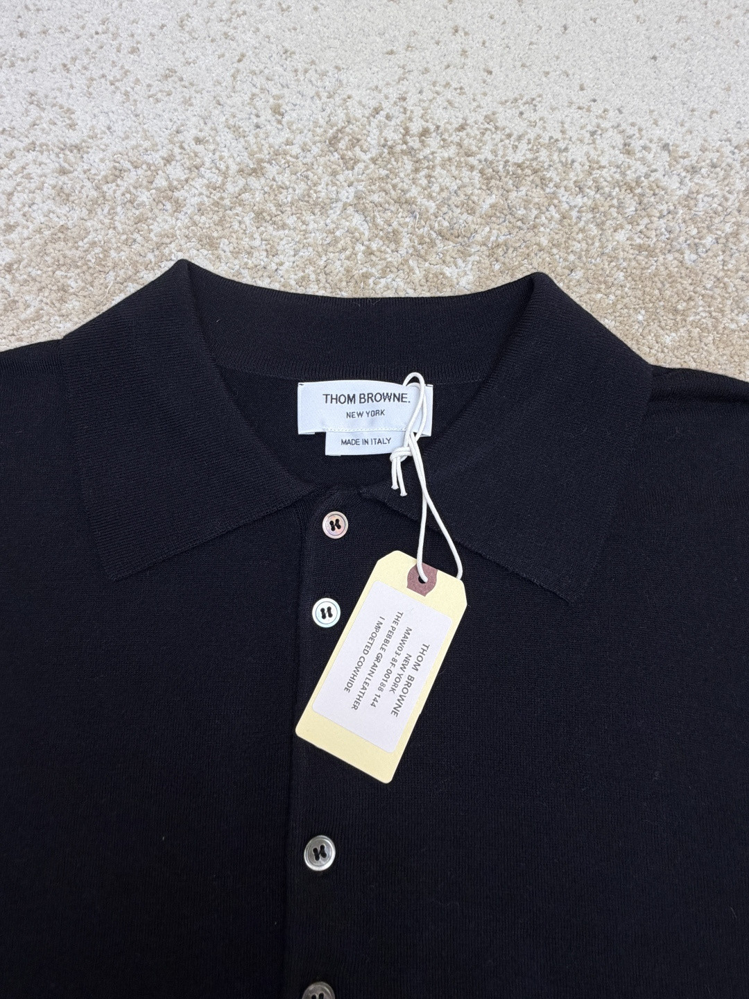 THOM BROWNE 羊毛针织七分袖Polo衫 短袖 女款 藏蓝色 杏色 灰色 B0 FKP053A-Y1014-415