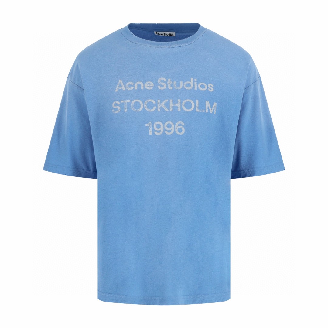 Acne Studios 喷绘做旧徽标圆领T恤 短袖 蓝色 A0 CL0196