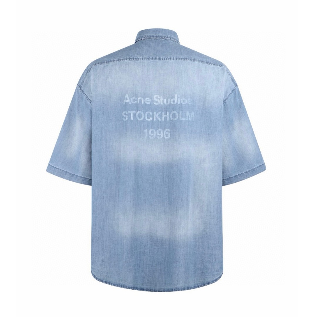 Acne Studios 1996系列 徽标牛仔衬衫 短袖 外套 蓝色 B0 BB0617-AUZ