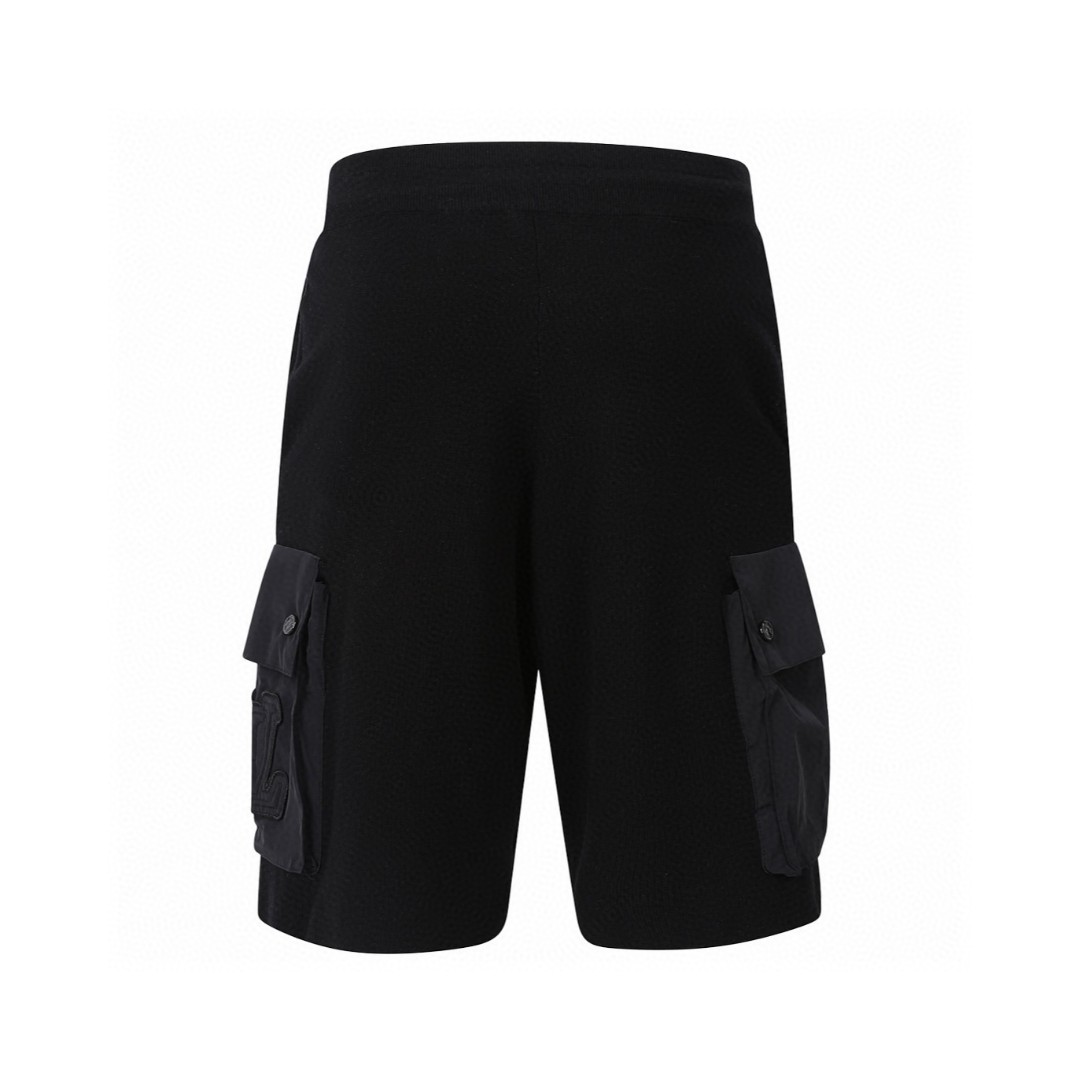 LOUIS VUITTON 路易威登 LV 压纹贴饰毛织松紧腰短裤 休闲裤 裤子 五分裤 黑色 B0 1ABJ1N