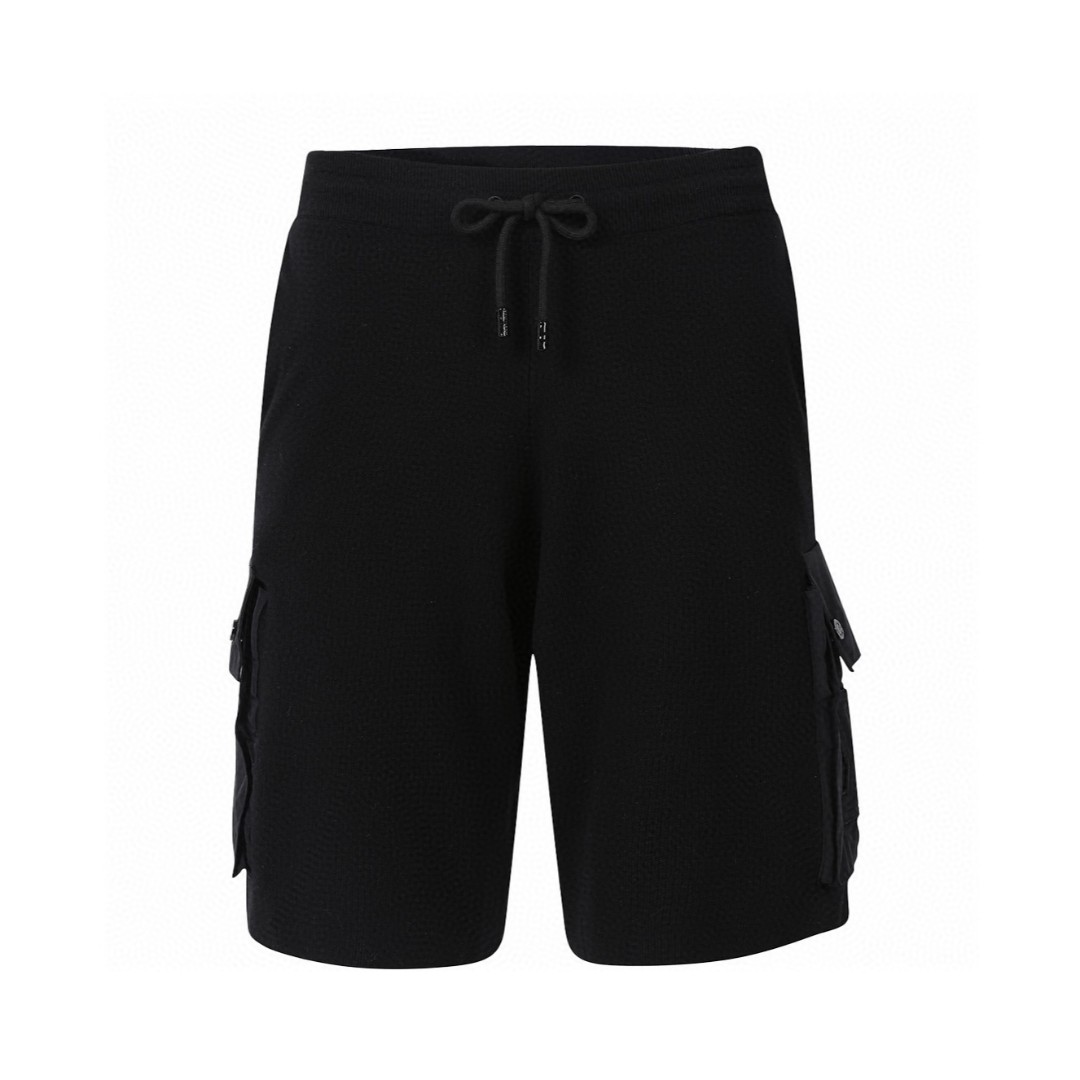 LOUIS VUITTON 路易威登 LV 压纹贴饰毛织松紧腰短裤 休闲裤 裤子 五分裤 黑色 B0 1ABJ1N