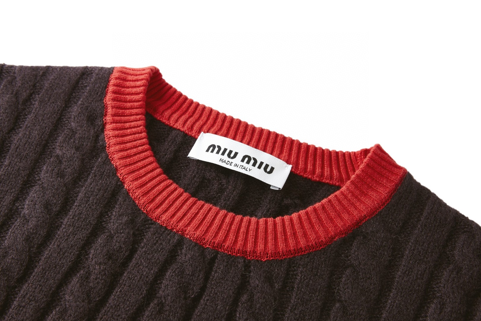 MIU MIU 撞色徽标提花标识针织衫 短袖 女款 棕色 A7 MML02J-18YH-F0K1N-S-OOO