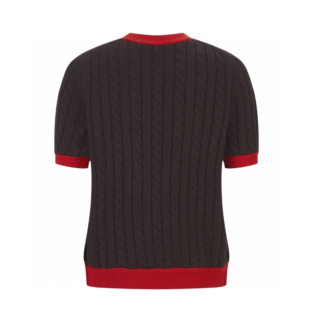 MIU MIU 撞色徽标提花标识针织衫 短袖 女款 棕色 A7 MML02J-18YH-F0K1N-S-OOO