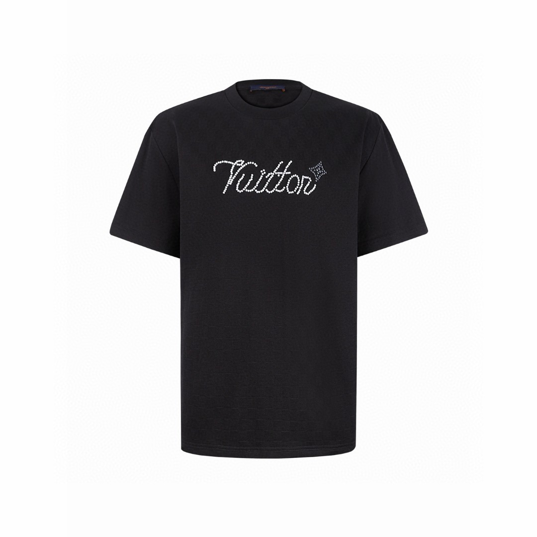 LOUIS VUITTON 路易威登 LV 串珠棋盘格提花圆领短袖 T恤 黑色 A2 1AIMLY