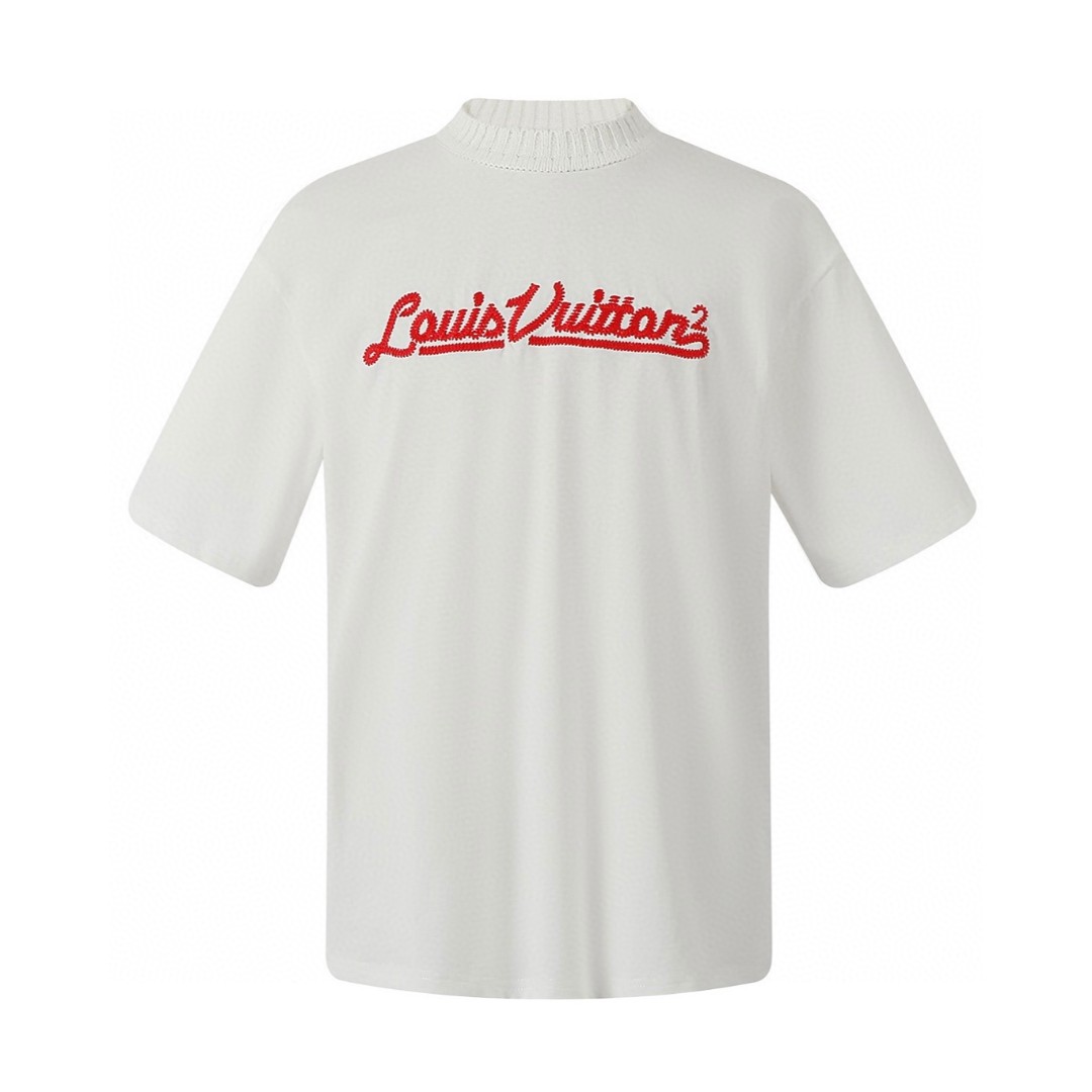 LOUIS VUITTON 路易威登 LV 红色字母刺绣圆领短袖 T恤 夏季  男女同款 白色 A0 1A9GMM