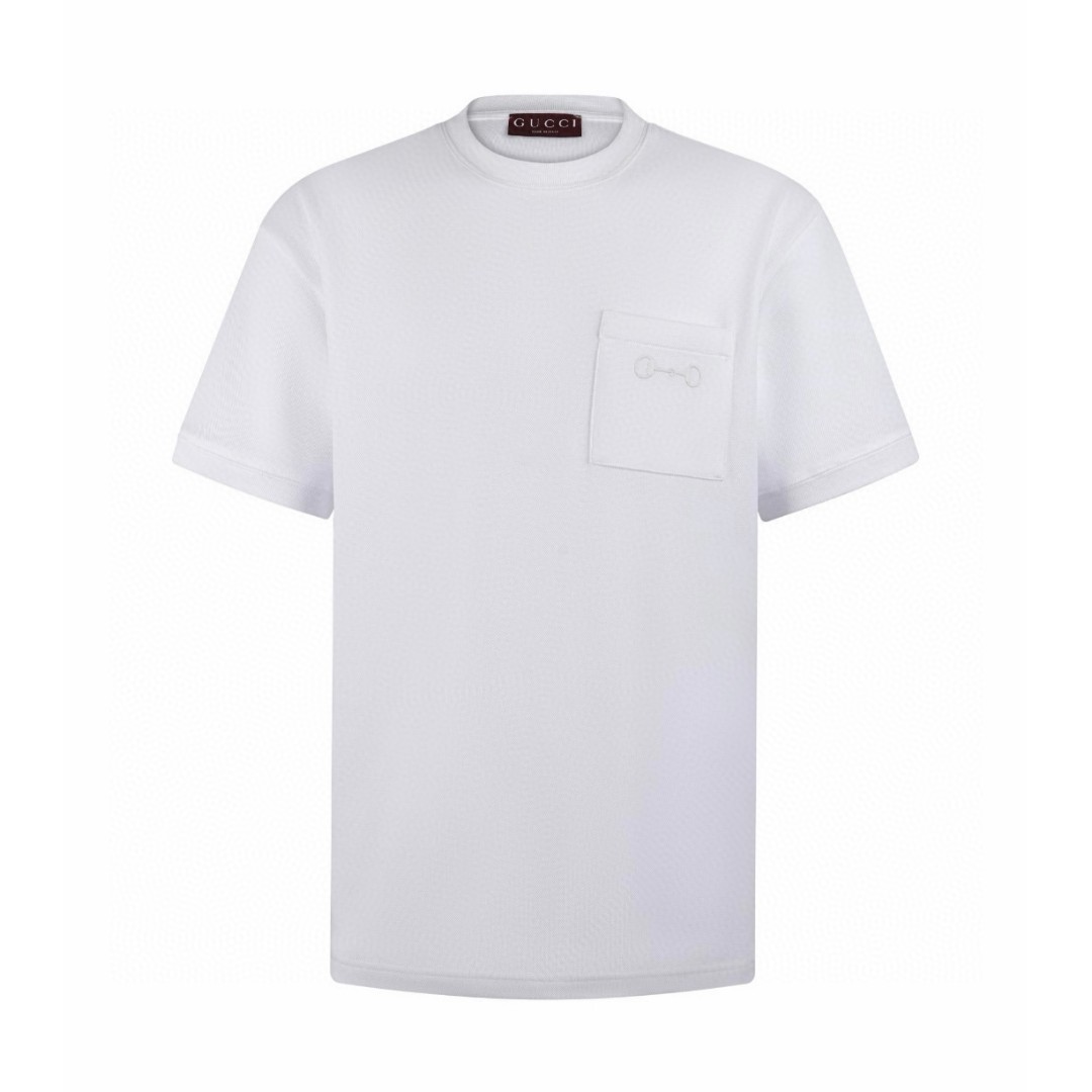 GUCCI 古驰 口袋马蹄扣刺绣圆领短袖 T恤 夏季 白色 A0