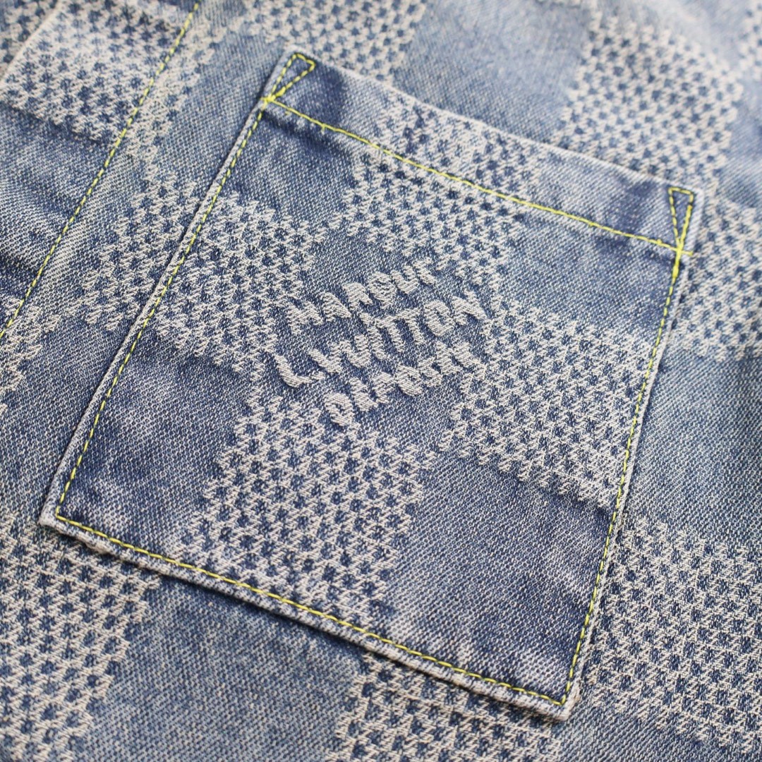 LOUIS VUITTON 路易威登 棋盘格牛仔衬衫 短袖 外套 蓝色 B0 