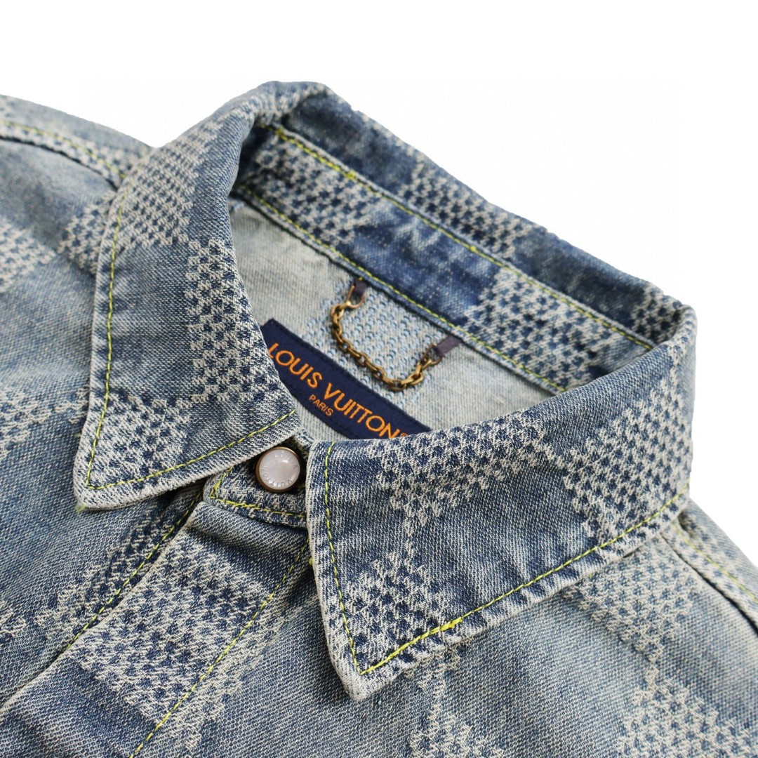 LOUIS VUITTON 路易威登 棋盘格牛仔衬衫 短袖 外套 蓝色 B0 