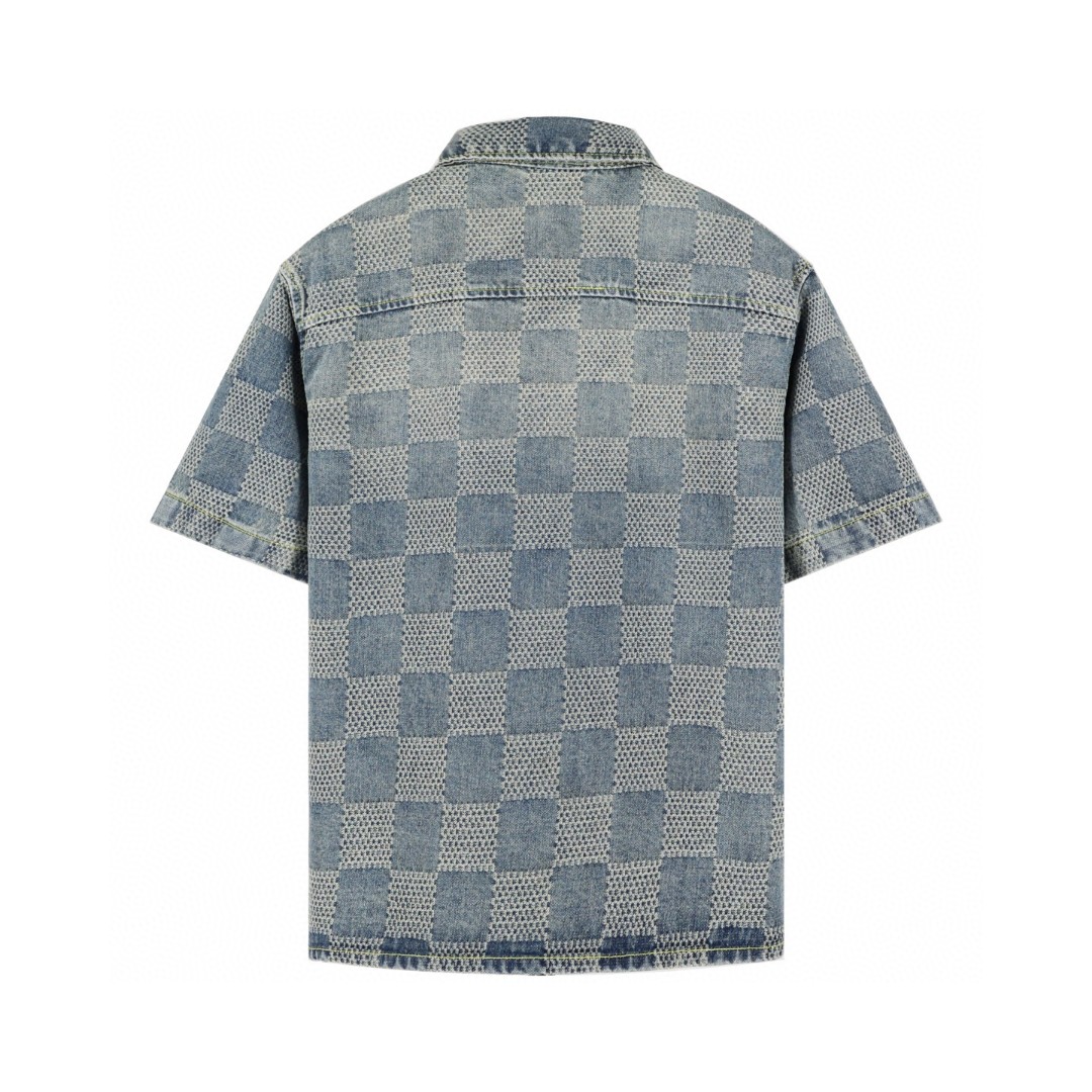 LOUIS VUITTON 路易威登 棋盘格牛仔衬衫 短袖 外套 蓝色 B0 