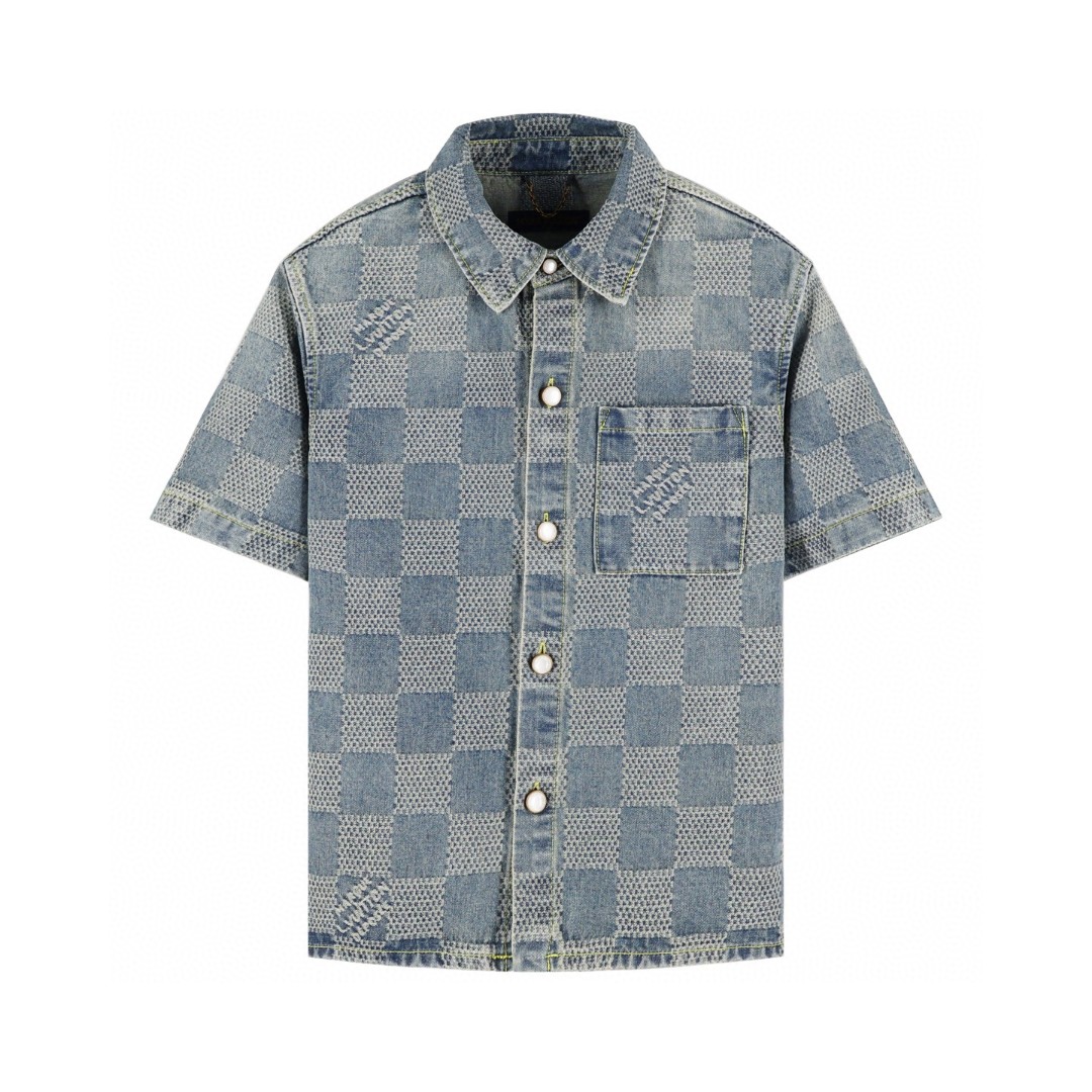 LOUIS VUITTON 路易威登 棋盘格牛仔衬衫 短袖 外套 蓝色 B0 