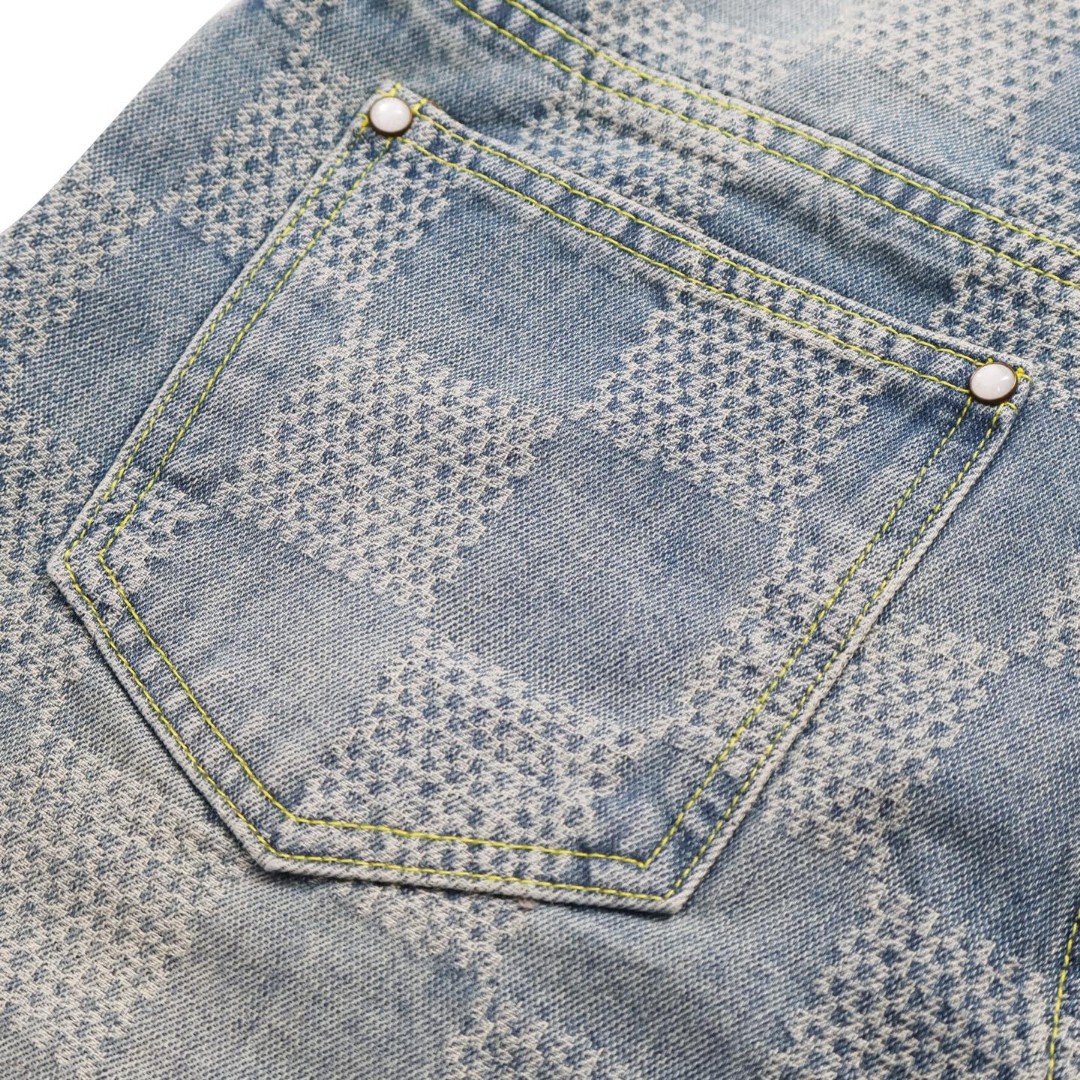 LOUIS VUITTON 路易威登 棋盘格牛仔短裤 休闲裤 裤子 蓝色 B0 1AHVDS