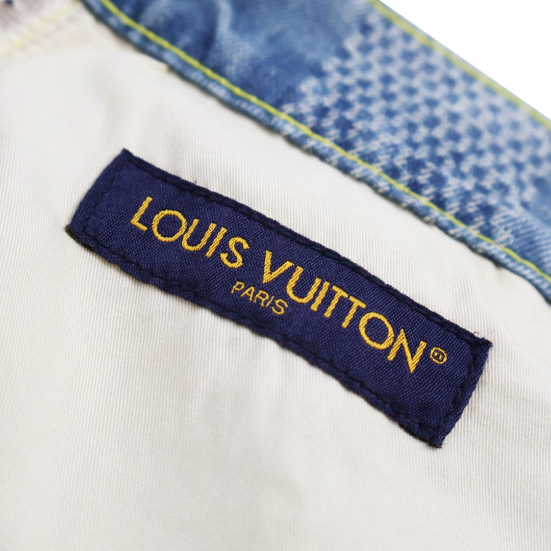 LOUIS VUITTON 路易威登 棋盘格牛仔短裤 休闲裤 裤子 蓝色 B0 1AHVDS