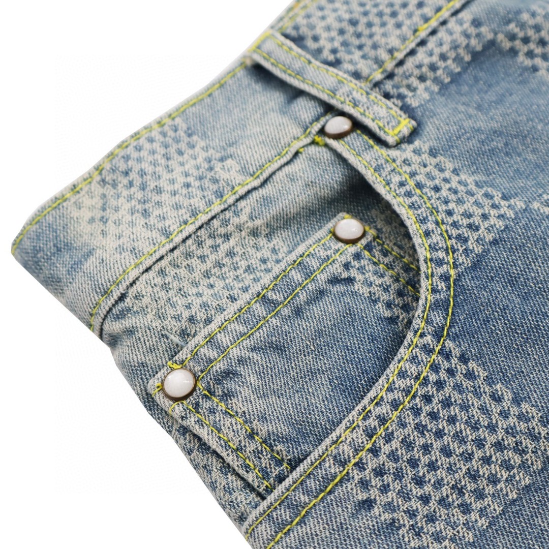 LOUIS VUITTON 路易威登 棋盘格牛仔短裤 休闲裤 裤子 蓝色 B0 1AHVDS