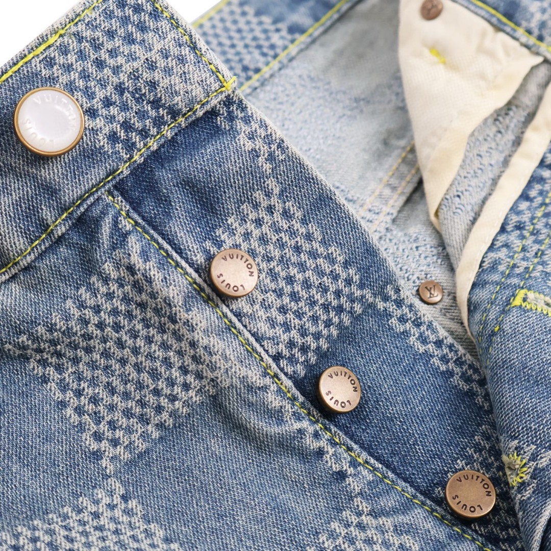 LOUIS VUITTON 路易威登 棋盘格牛仔短裤 休闲裤 裤子 蓝色 B0 1AHVDS