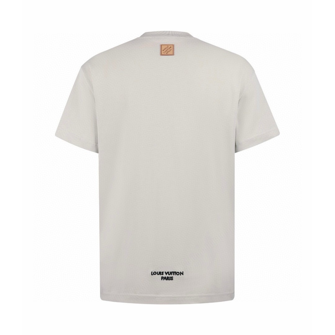 LOUIS VUITTON 路易威登 皮标字母刺绣圆领短袖 T恤 浅褐色 A0 HUY91WNPGO30