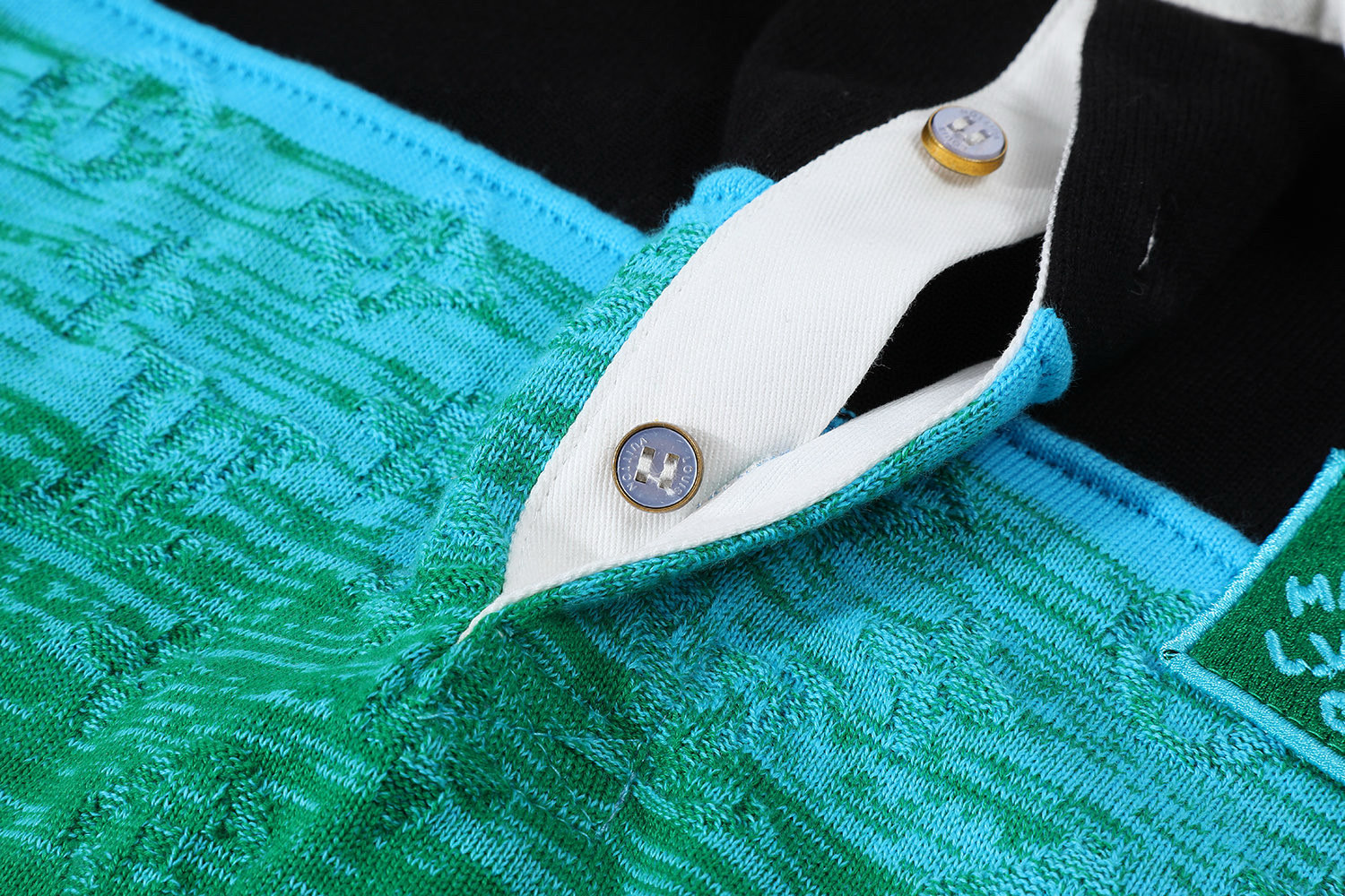 LOUIS VUITTON 路易威登 黑绿拼色提花logo针织Polo衫 短袖 黑色 B0 1AGTM1