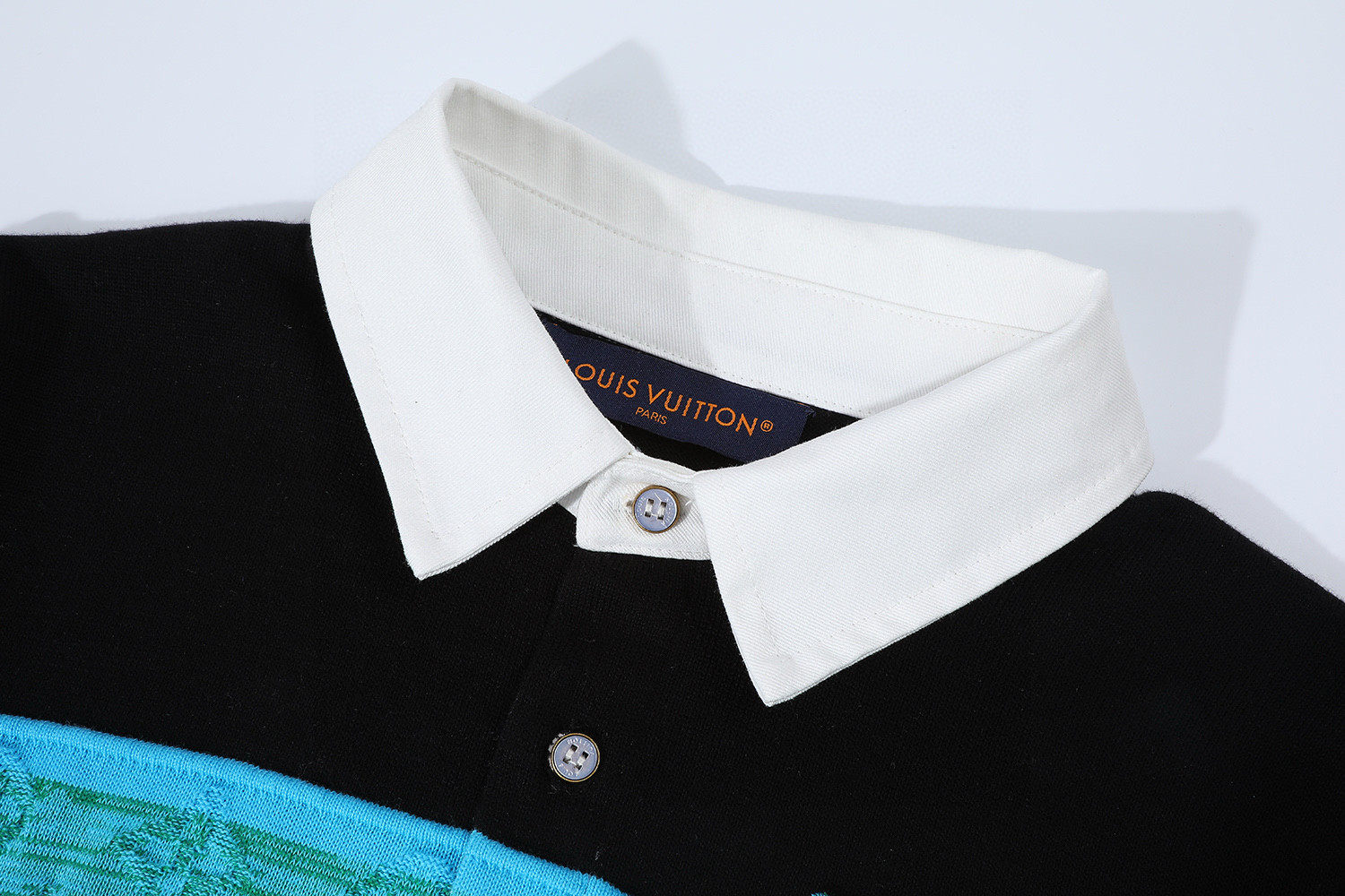 LOUIS VUITTON 路易威登 黑绿拼色提花logo针织Polo衫 短袖 黑色 B0 1AGTM1