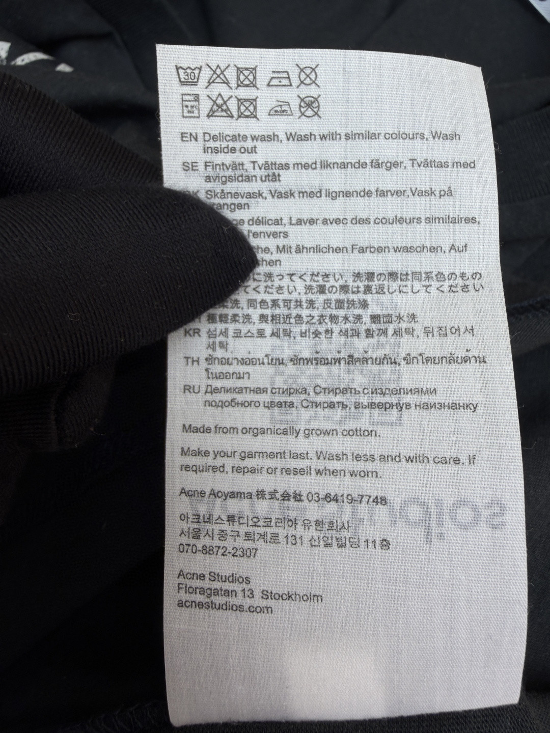 Acne Studios 1996泥染水洗做旧修身圆领T恤 短袖 白色 黑色 女款 A0 