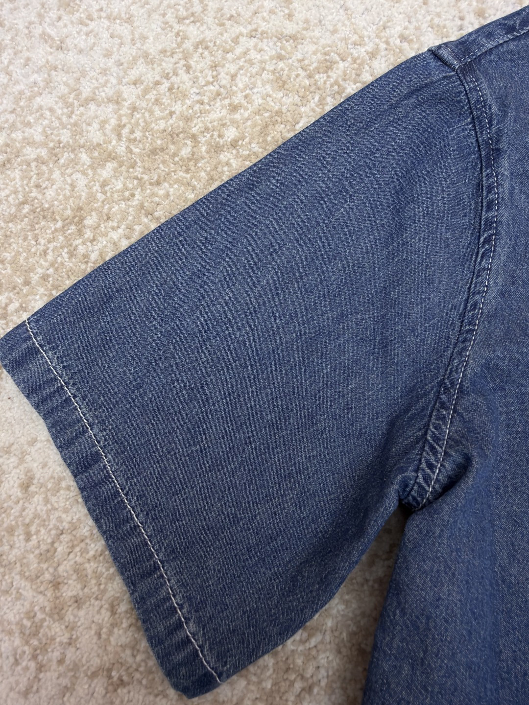 CELINE 赛琳 刺绣牛仔衬衫 外套 短袖 夏款 蓝色 A7 RC0D7208I-07UO