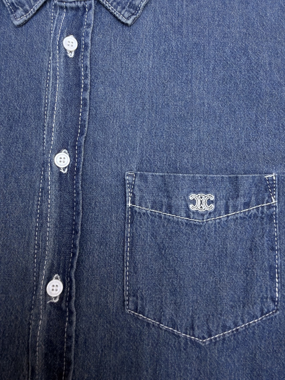 CELINE 赛琳 刺绣牛仔衬衫 外套 短袖 夏款 蓝色 A7 RC0D7208I-07UO