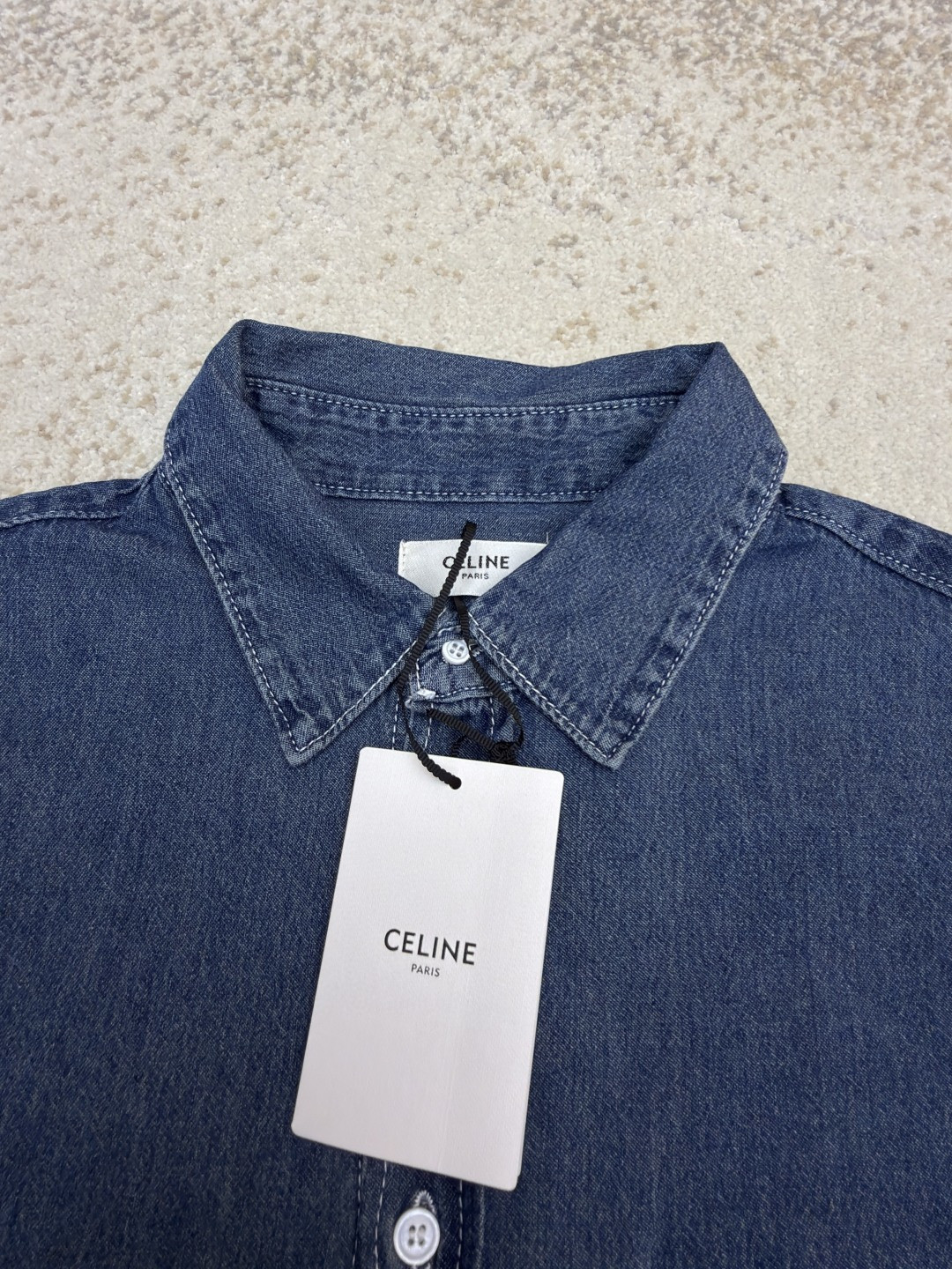 CELINE 赛琳 刺绣牛仔衬衫 外套 短袖 夏款 蓝色 A7 RC0D7208I-07UO