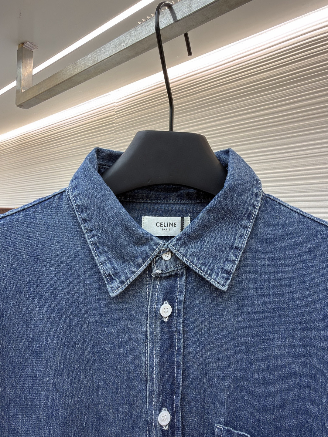 CELINE 赛琳 刺绣牛仔衬衫 外套 短袖 夏款 蓝色 A7 RC0D7208I-07UO