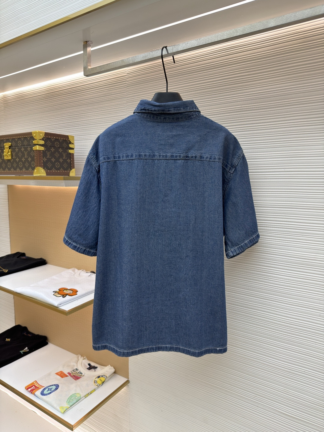 CELINE 赛琳 刺绣牛仔衬衫 外套 短袖 夏款 蓝色 A7 RC0D7208I-07UO