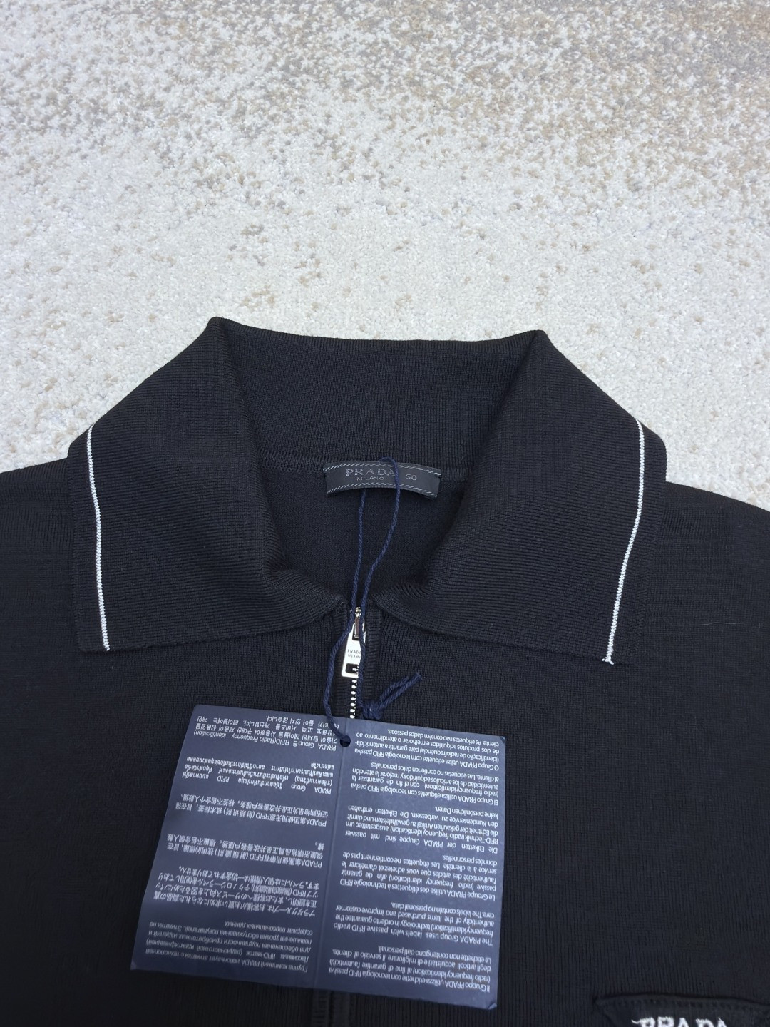 PRADA 普拉达 三角徽标半拉链针织Polo衫 短袖 T恤 蓝黑色 A25 UMB488-12D8-F0002-S-231