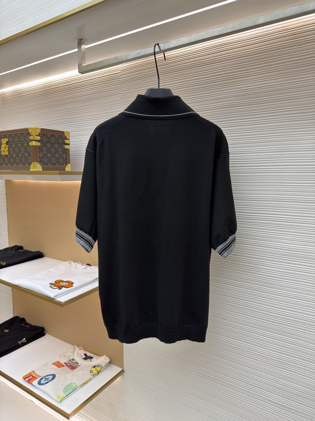 PRADA 普拉达 三角徽标半拉链针织Polo衫 短袖 T恤 蓝黑色 A25 UMB488-12D8-F0002-S-231