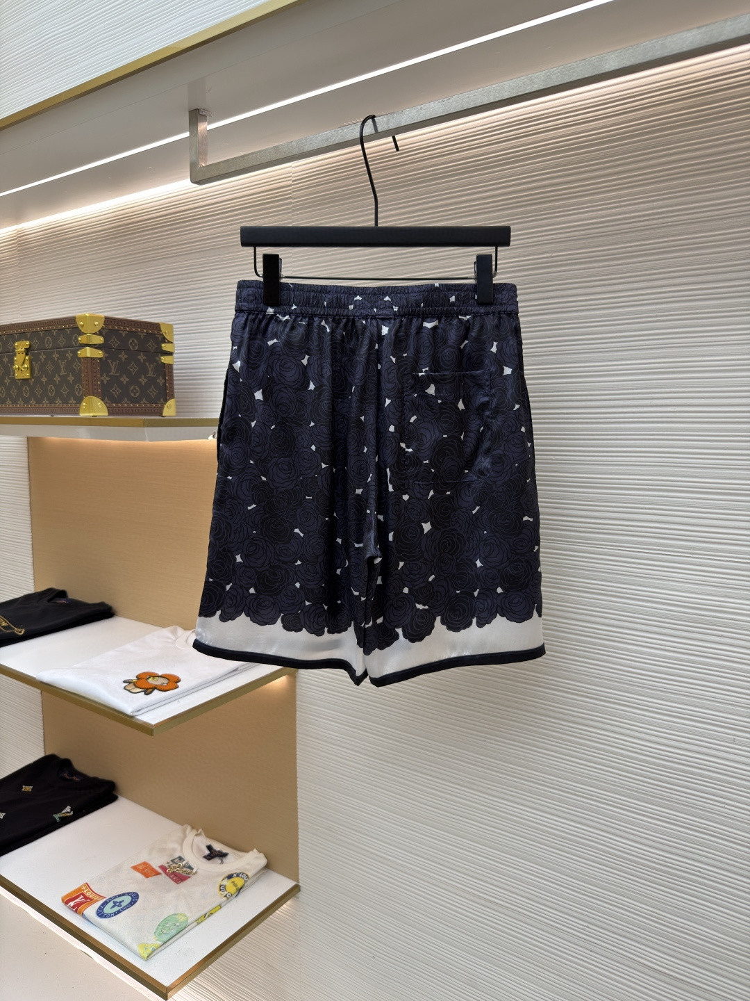 Givenchy 纪梵希 暗夜玫瑰印花松紧腰休闲裤 运动裤 短裤 五分裤 蓝色 B0 BM51MT16DN-499