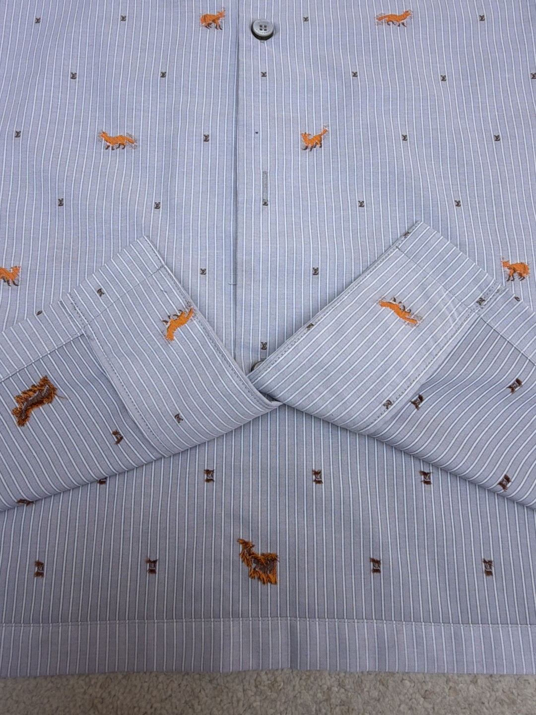 LOUIS VUITTON 路易威登 狐狸刺绣条纹短袖衬衫 蓝色 B0