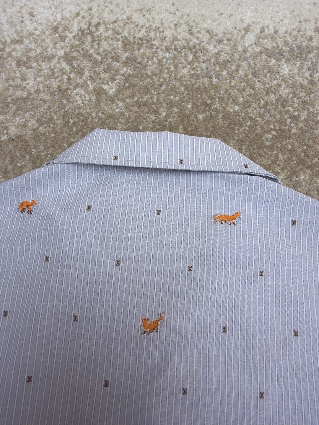 LOUIS VUITTON 路易威登 狐狸刺绣条纹短袖衬衫 蓝色 B0