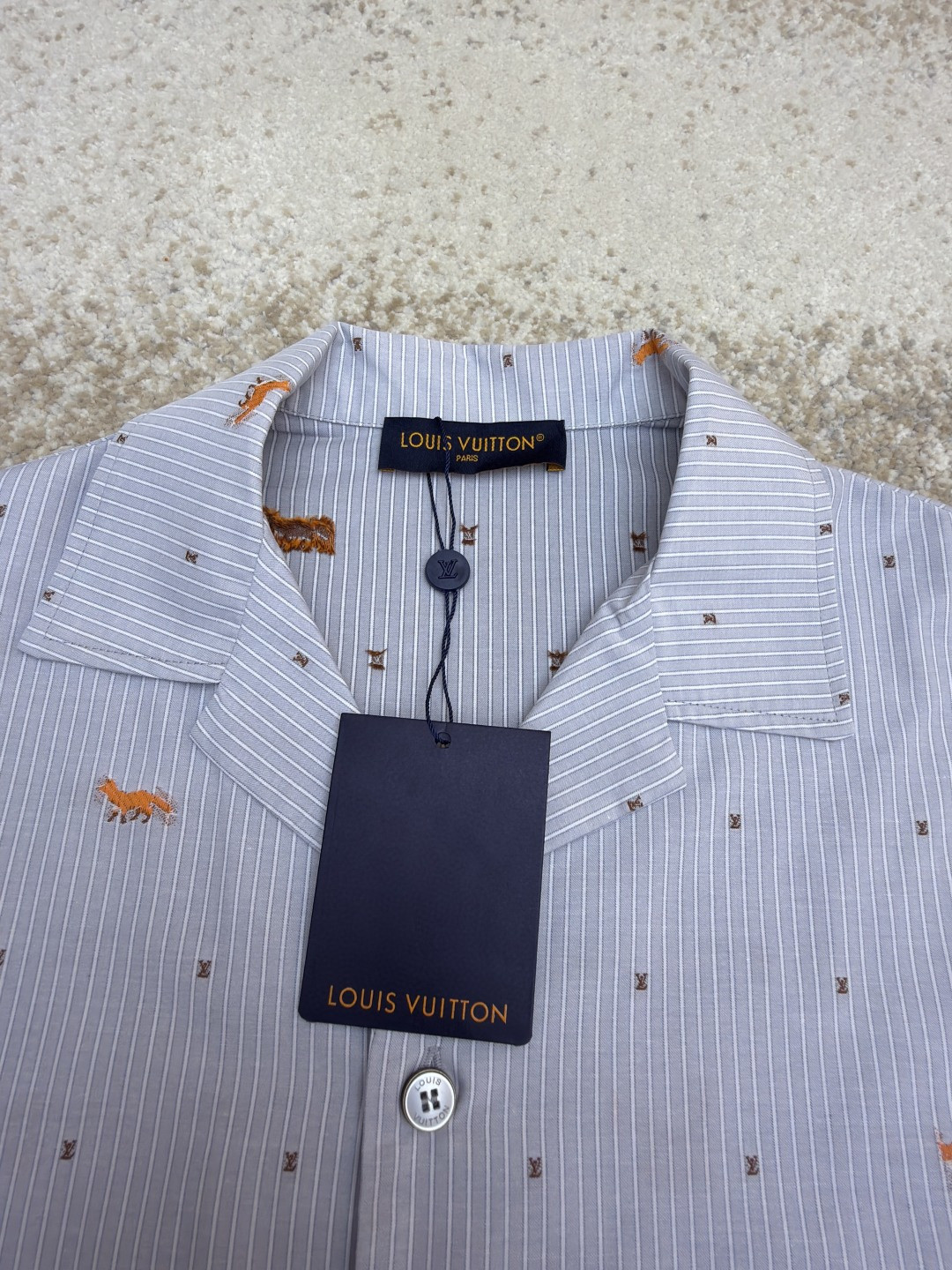 LOUIS VUITTON 路易威登 狐狸刺绣条纹短袖衬衫 蓝色 B0