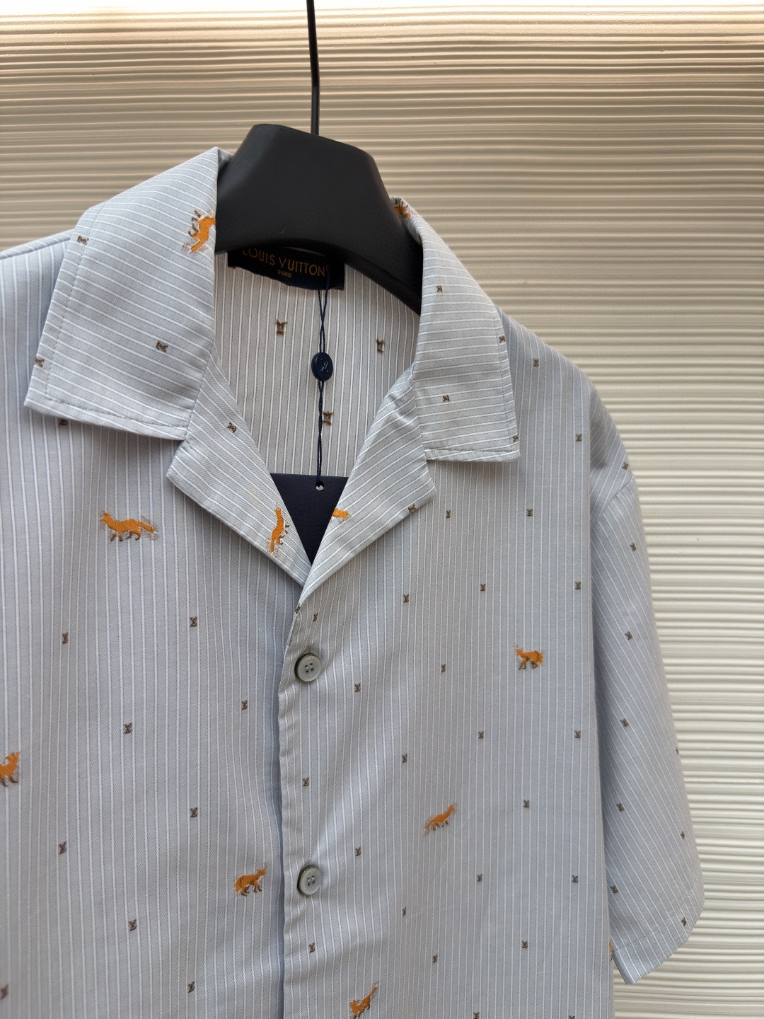LOUIS VUITTON 路易威登 狐狸刺绣条纹短袖衬衫 蓝色 B0