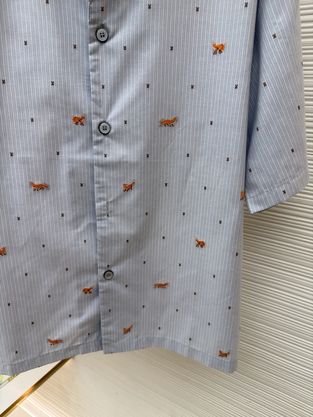 LOUIS VUITTON 路易威登 狐狸刺绣条纹短袖衬衫 蓝色 B0
