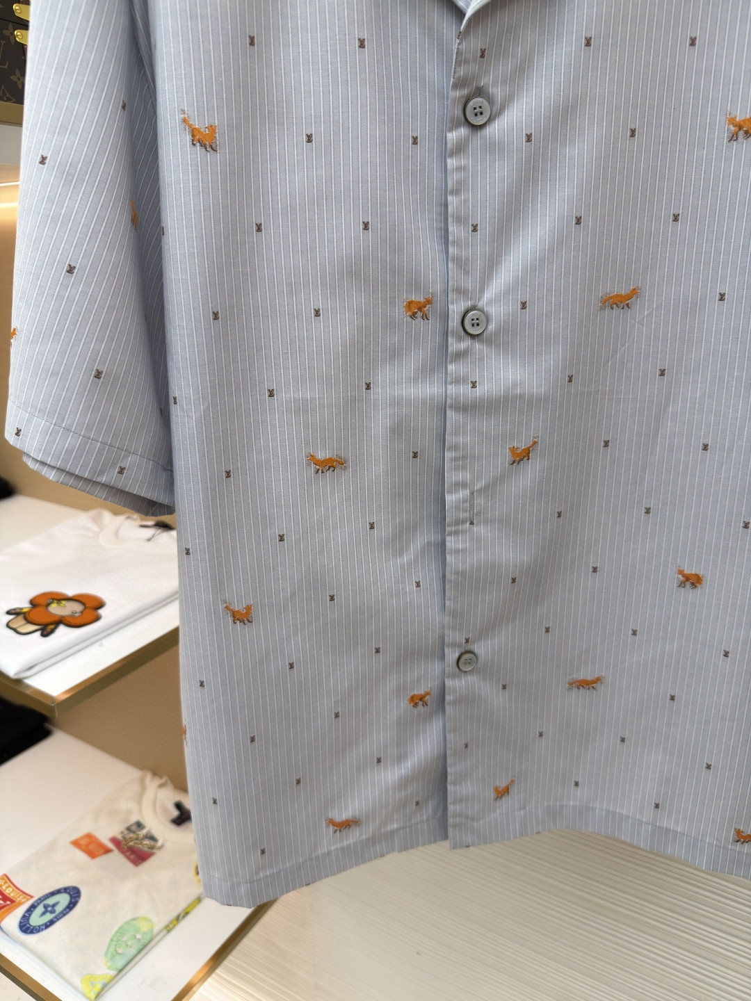 LOUIS VUITTON 路易威登 狐狸刺绣条纹短袖衬衫 蓝色 B0