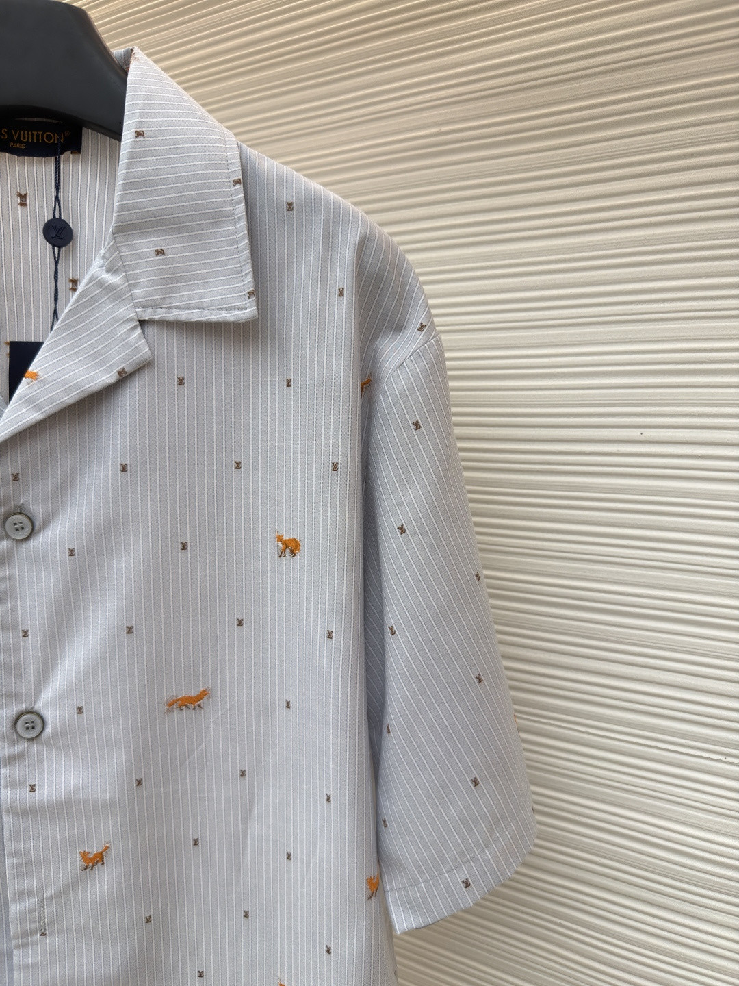 LOUIS VUITTON 路易威登 狐狸刺绣条纹短袖衬衫 蓝色 B0