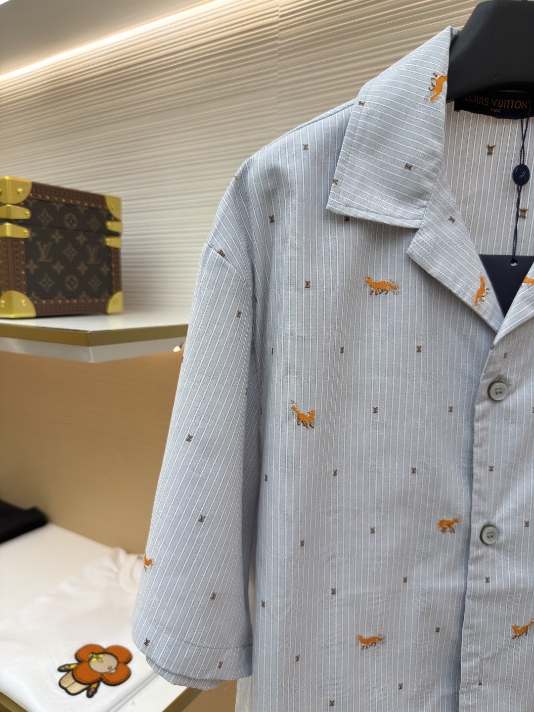 LOUIS VUITTON 路易威登 狐狸刺绣条纹短袖衬衫 蓝色 B0