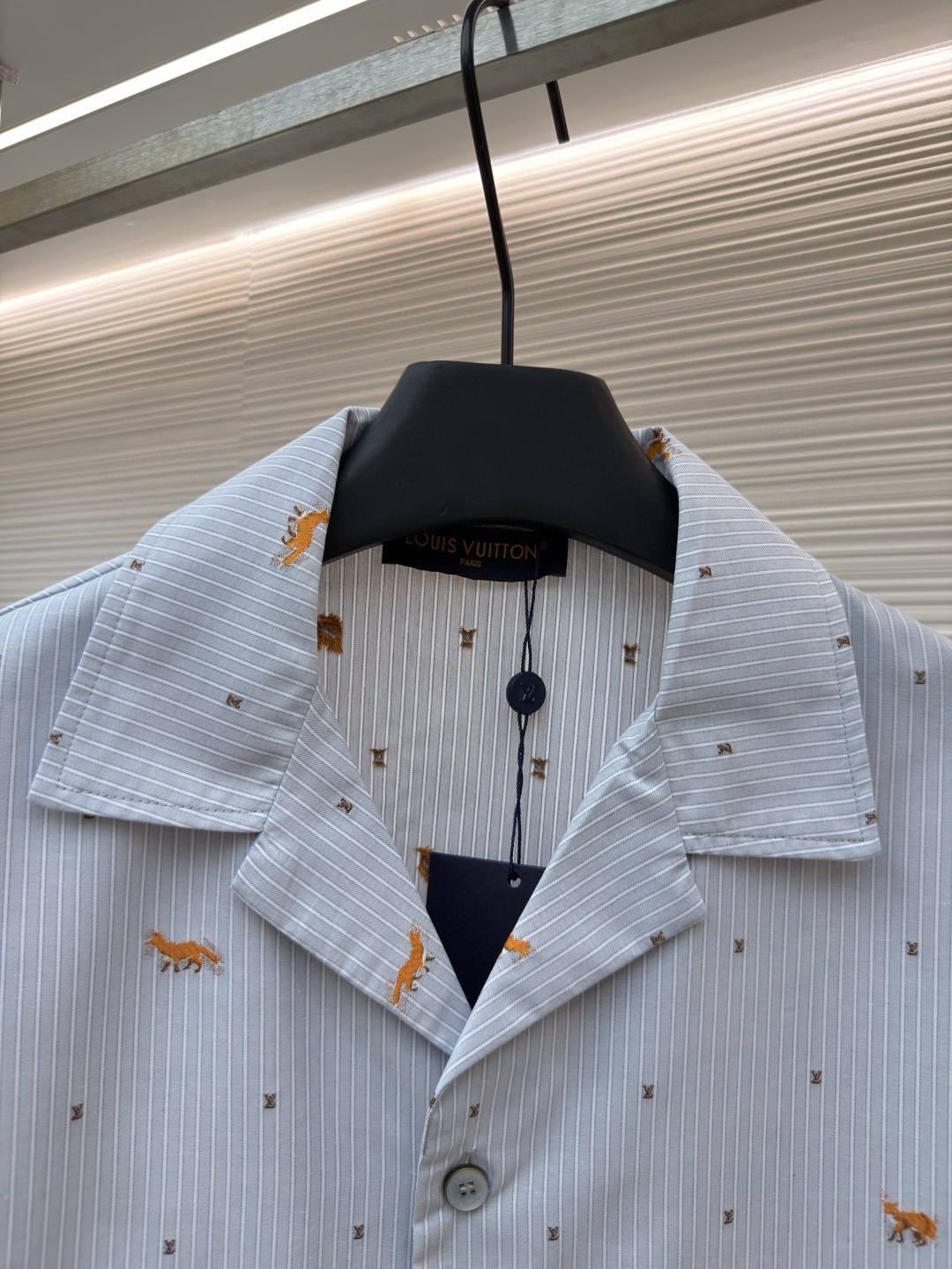 LOUIS VUITTON 路易威登 狐狸刺绣条纹短袖衬衫 蓝色 B0