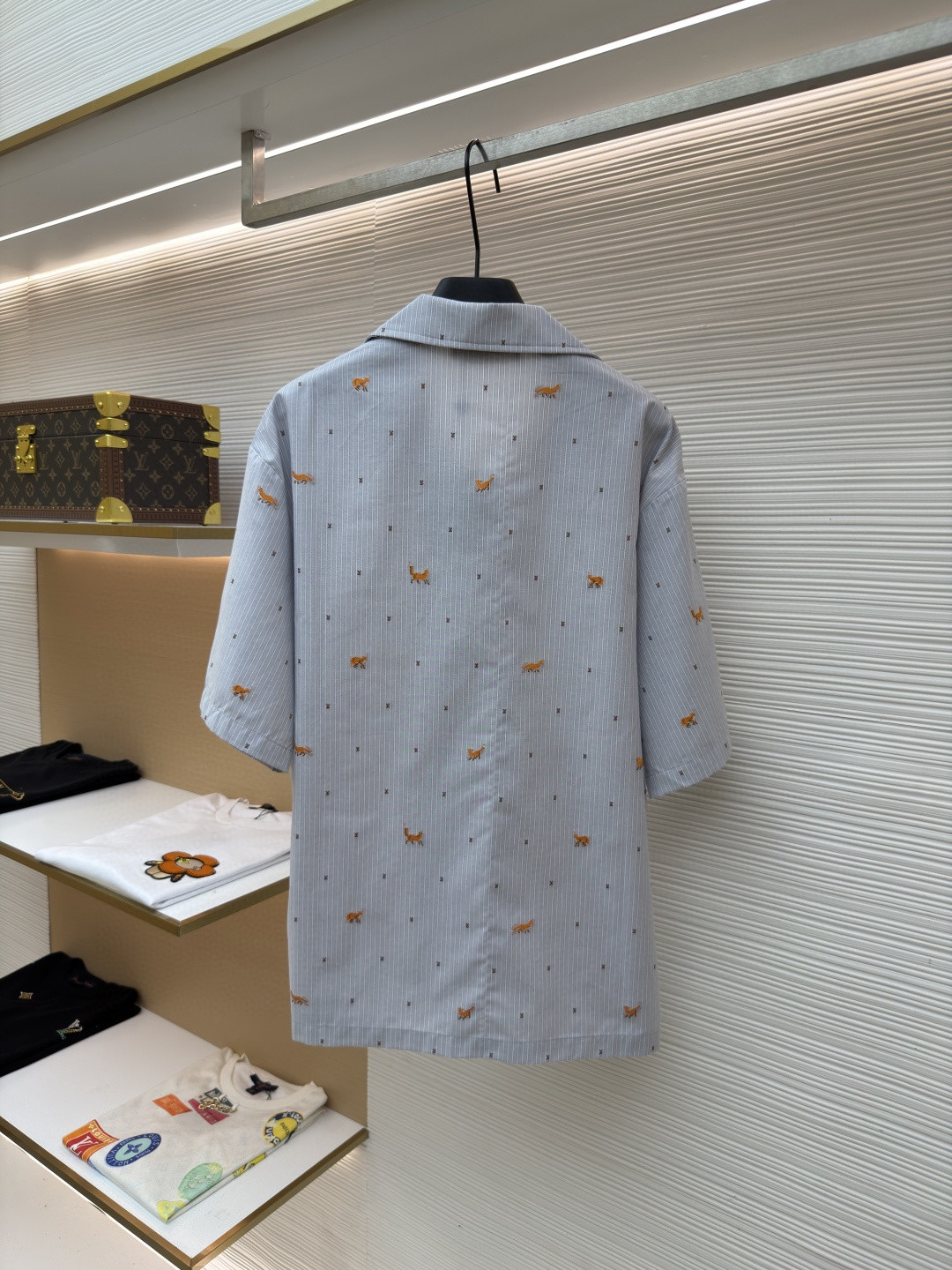 LOUIS VUITTON 路易威登 狐狸刺绣条纹短袖衬衫 蓝色 B0
