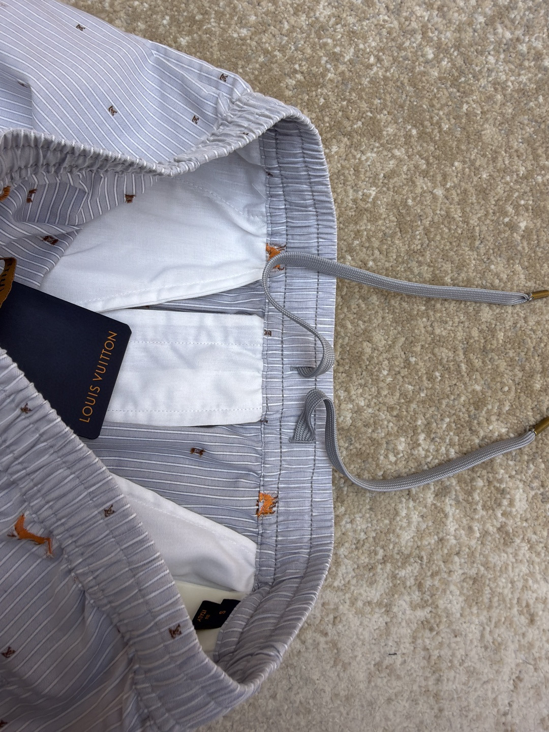 LOUIS VUITTON 路易威登 LV 狐狸刺绣条纹松紧腰短裤 休闲裤 裤子 五分裤 蓝色 B0