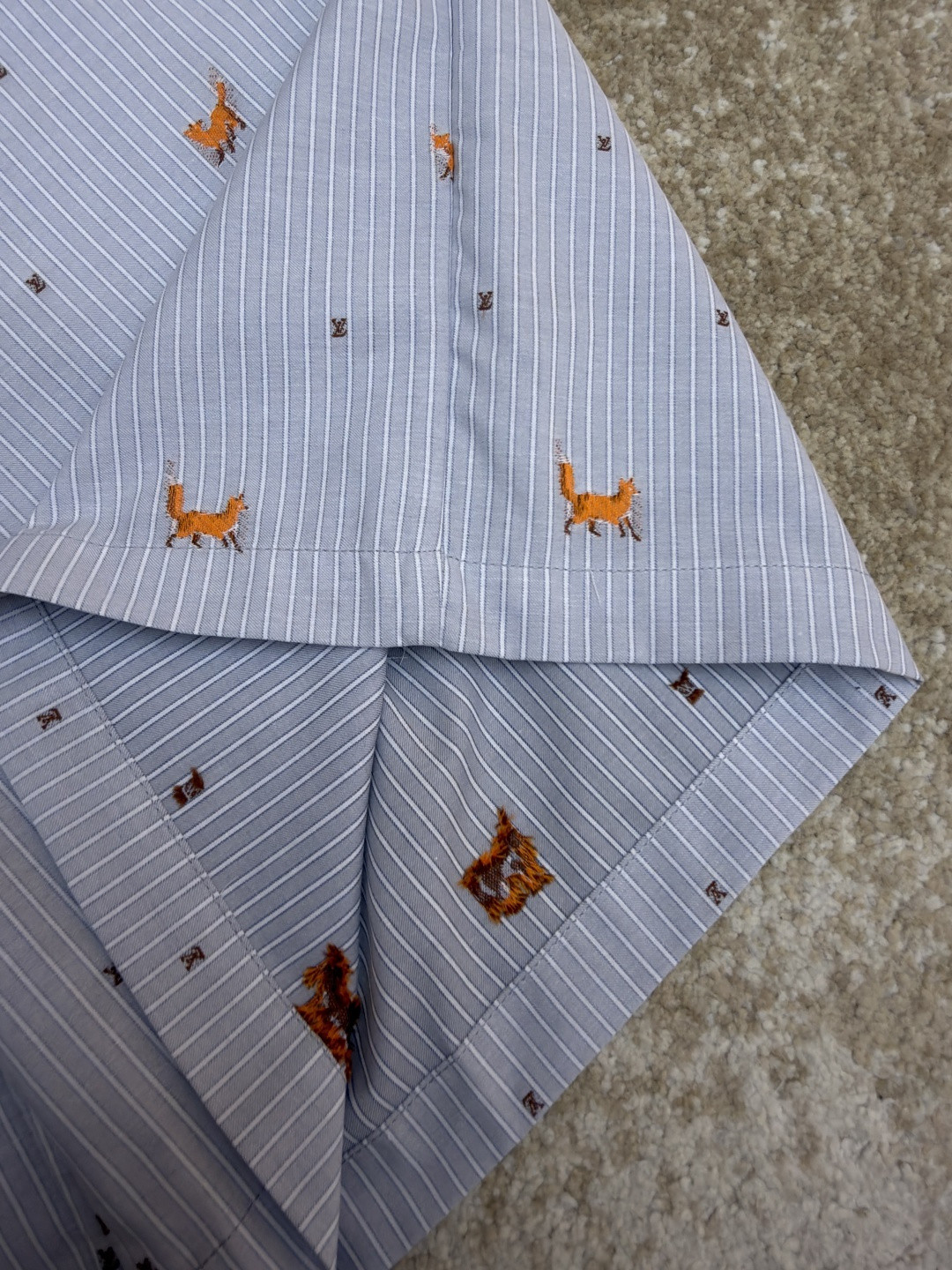 LOUIS VUITTON 路易威登 LV 狐狸刺绣条纹松紧腰短裤 休闲裤 裤子 五分裤 蓝色 B0