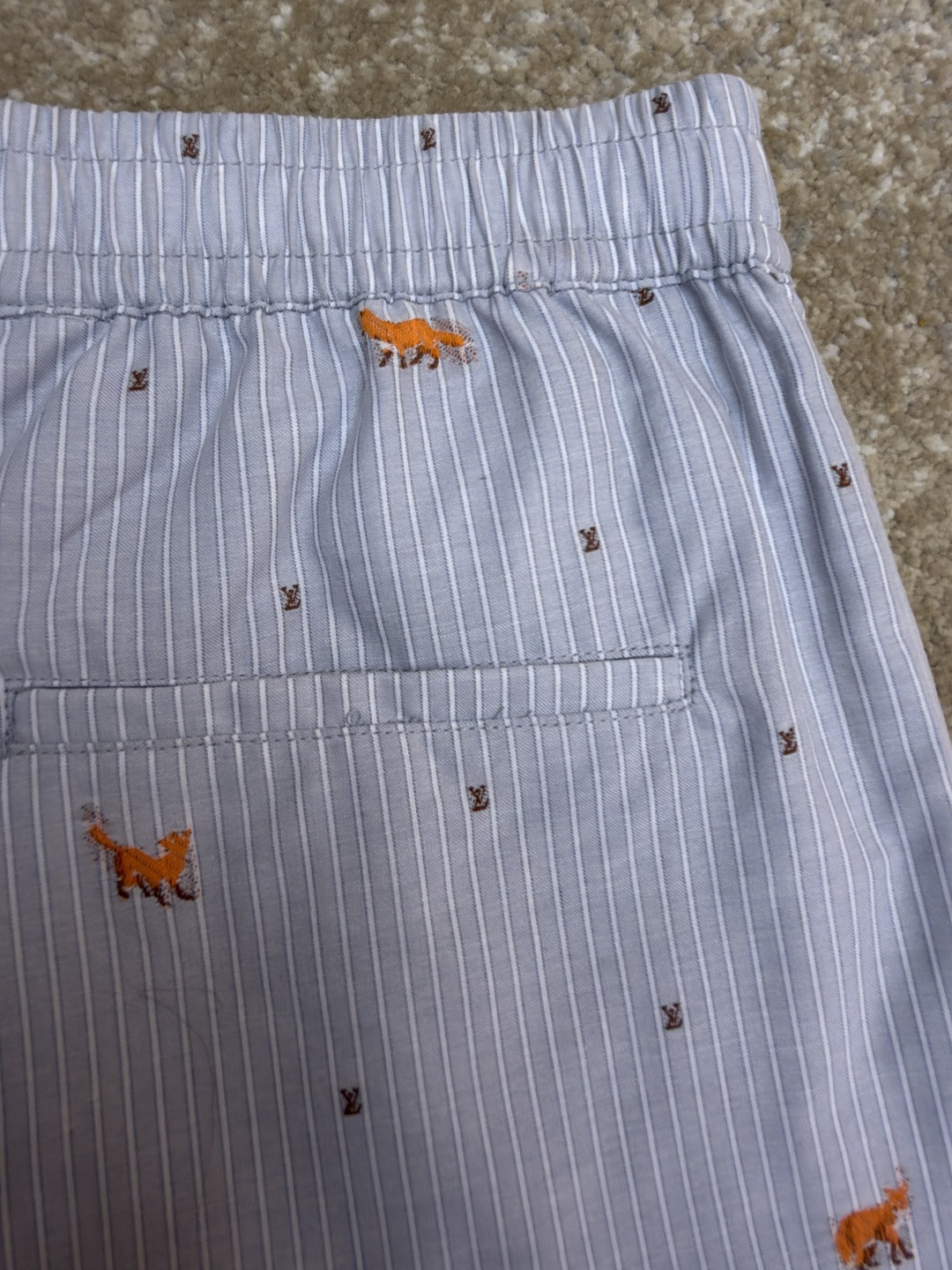 LOUIS VUITTON 路易威登 LV 狐狸刺绣条纹松紧腰短裤 休闲裤 裤子 五分裤 蓝色 B0