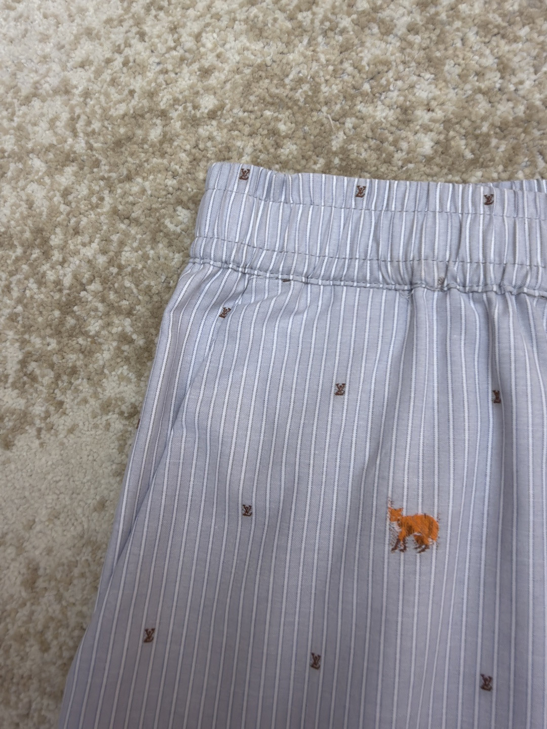 LOUIS VUITTON 路易威登 LV 狐狸刺绣条纹松紧腰短裤 休闲裤 裤子 五分裤 蓝色 B0